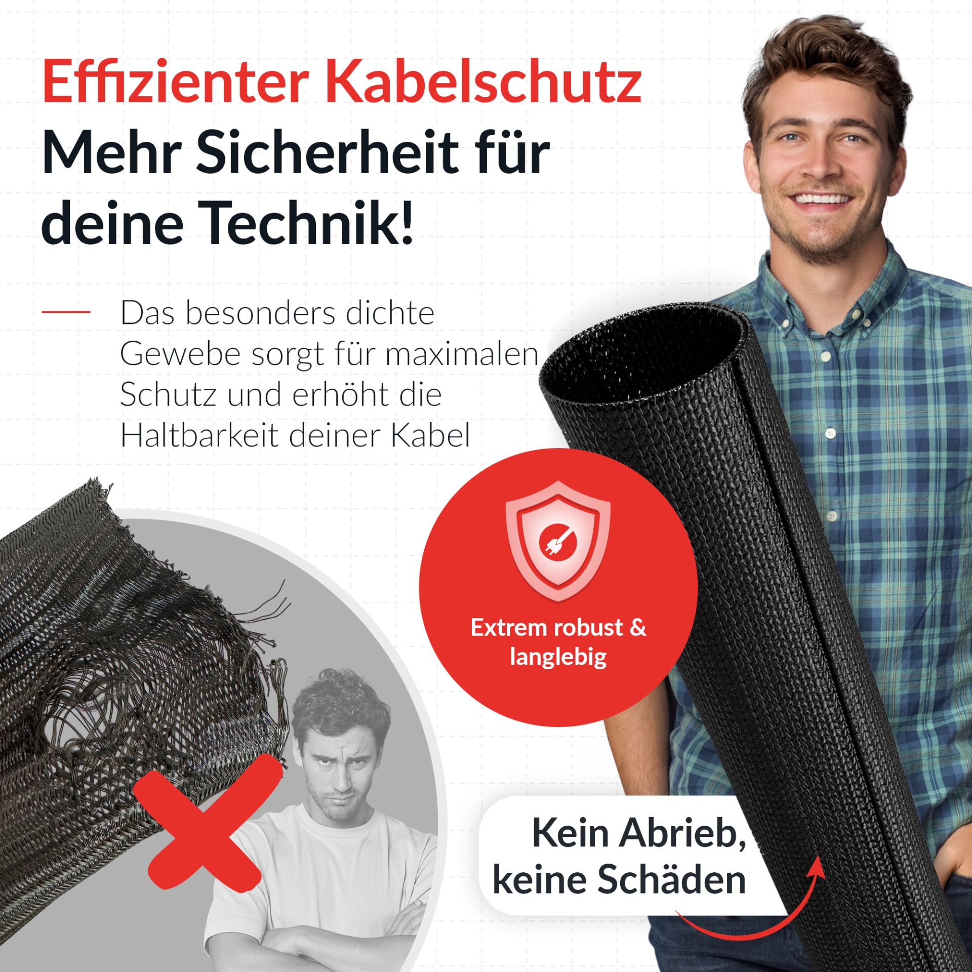 LTC CABLE TUBE, Gewebekabelschlauch Durchmesser 2,5 - 4 cm 2m schwarz