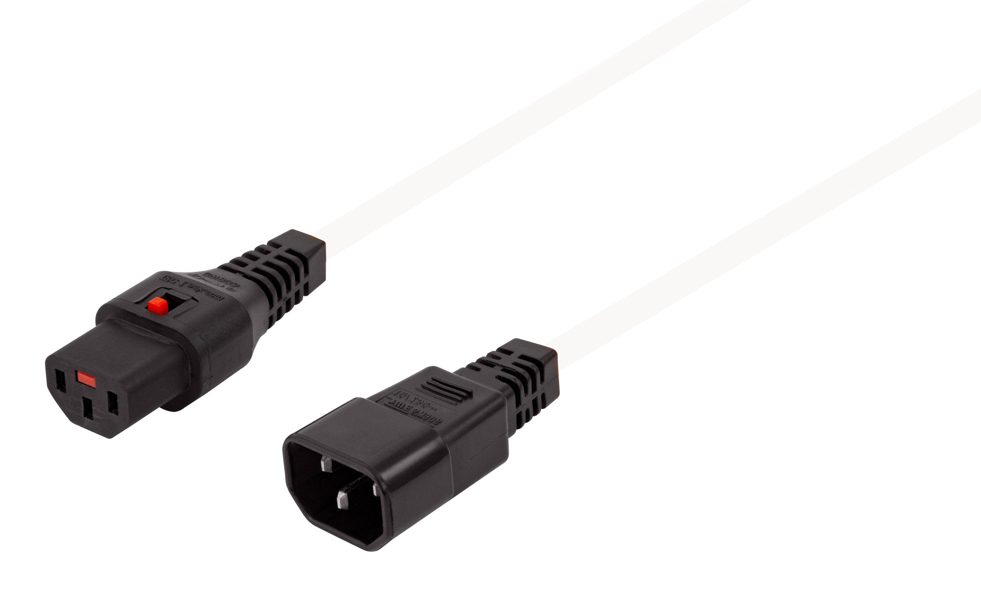 Extension Cable C14 180° - C13 180°, White, 2.0 m, 3 x 1.00 mm², IEC Lock