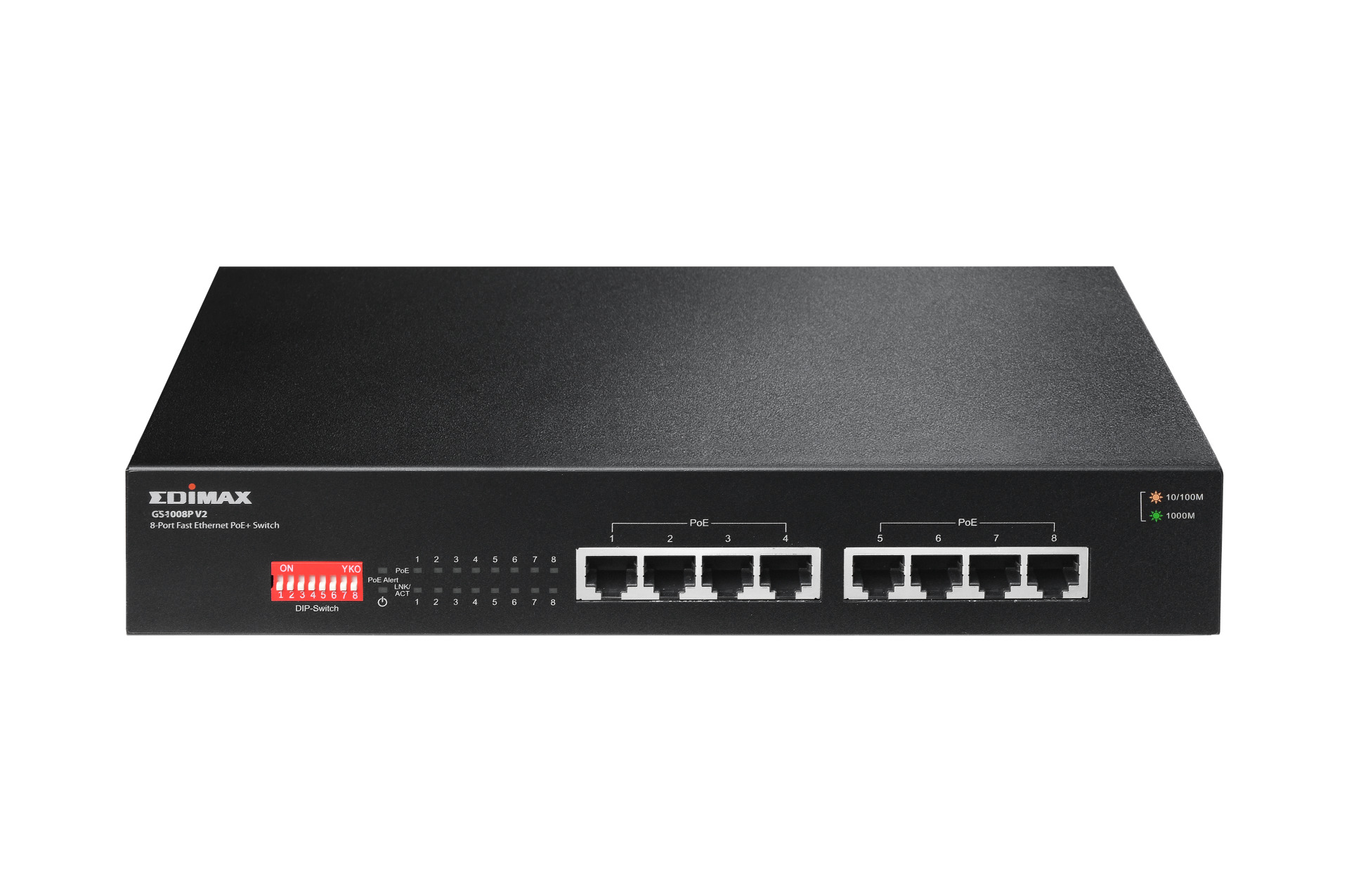 Gigabit Ethernet 8-Port Switch 8x PoE+ Ports, DIP Switch 130W ohne Lüfter