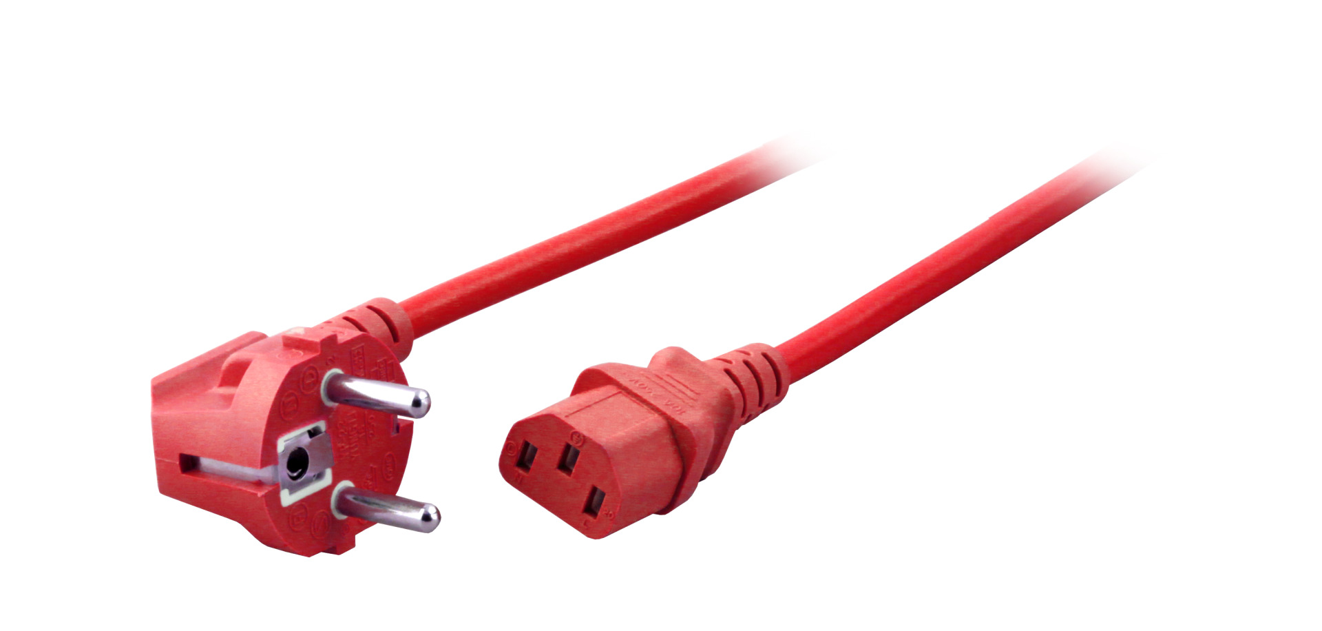 Power Cable CEE7/7 90° - C13 180°, Red, 1.8 m, 3 x 0.75 mm²