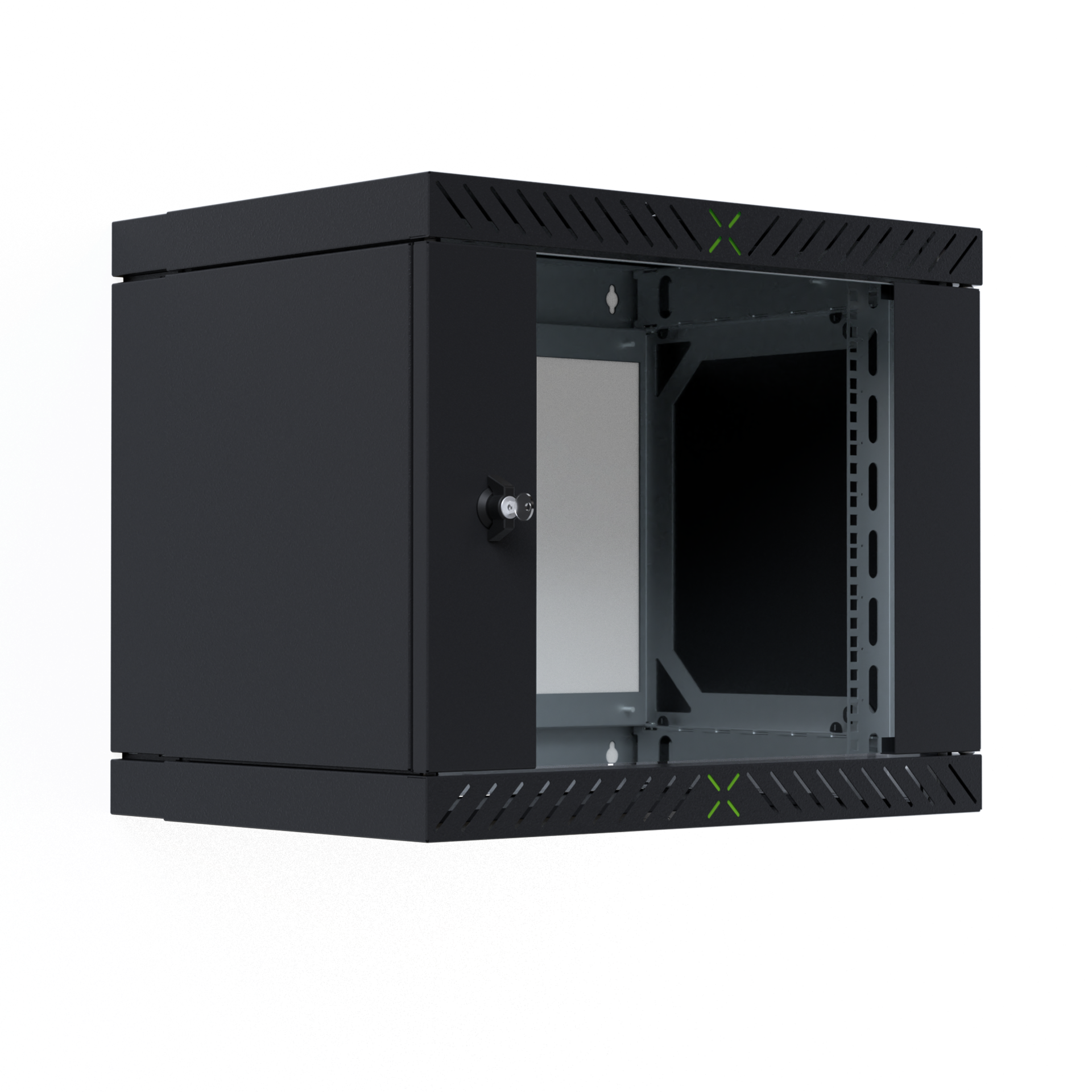 Wall Cabinet X-Rack w. glass door 400-600mm 9U Black RAL9005