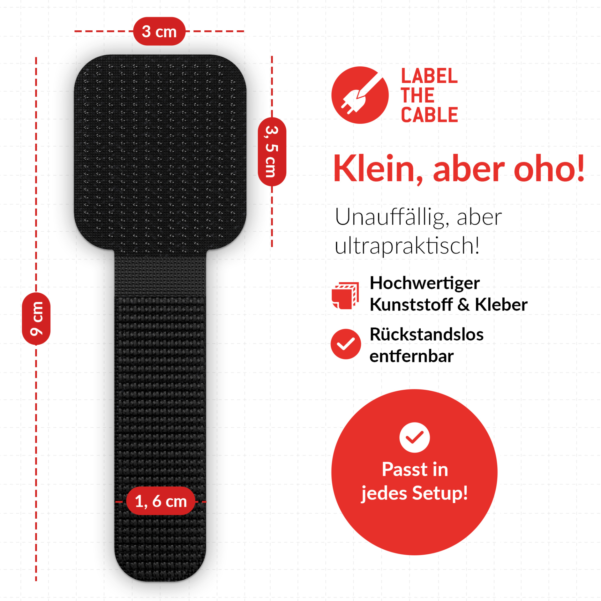 LTC WALL STRAPS Selbstklebende Klettkabelhalter,50 Stück Set schwarz