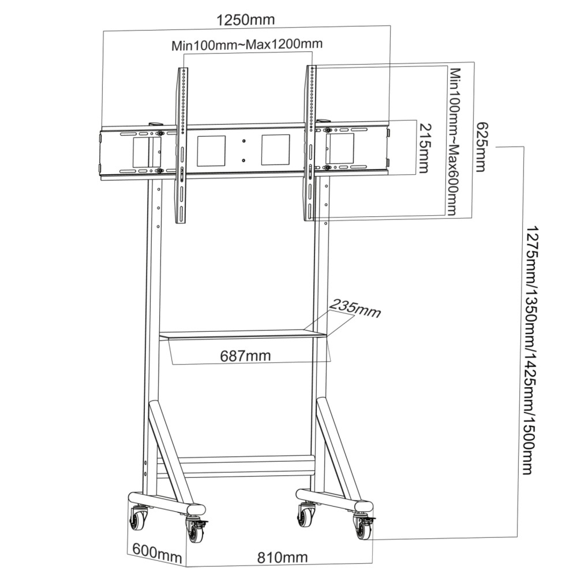 TV Trolley for 55-100" LCD/LED/Plasma TV black with Shelf