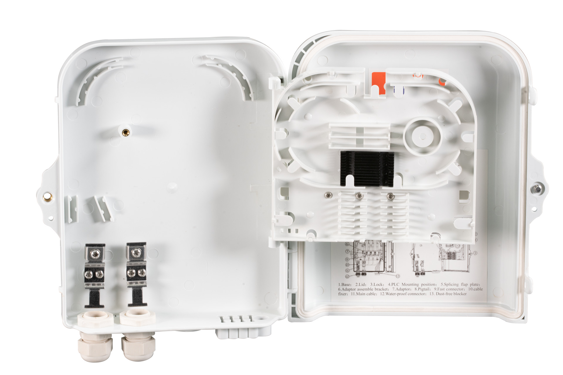 FTTH IP65 Connectionbox for 16fiber, 8adapter and Fiber overlength box