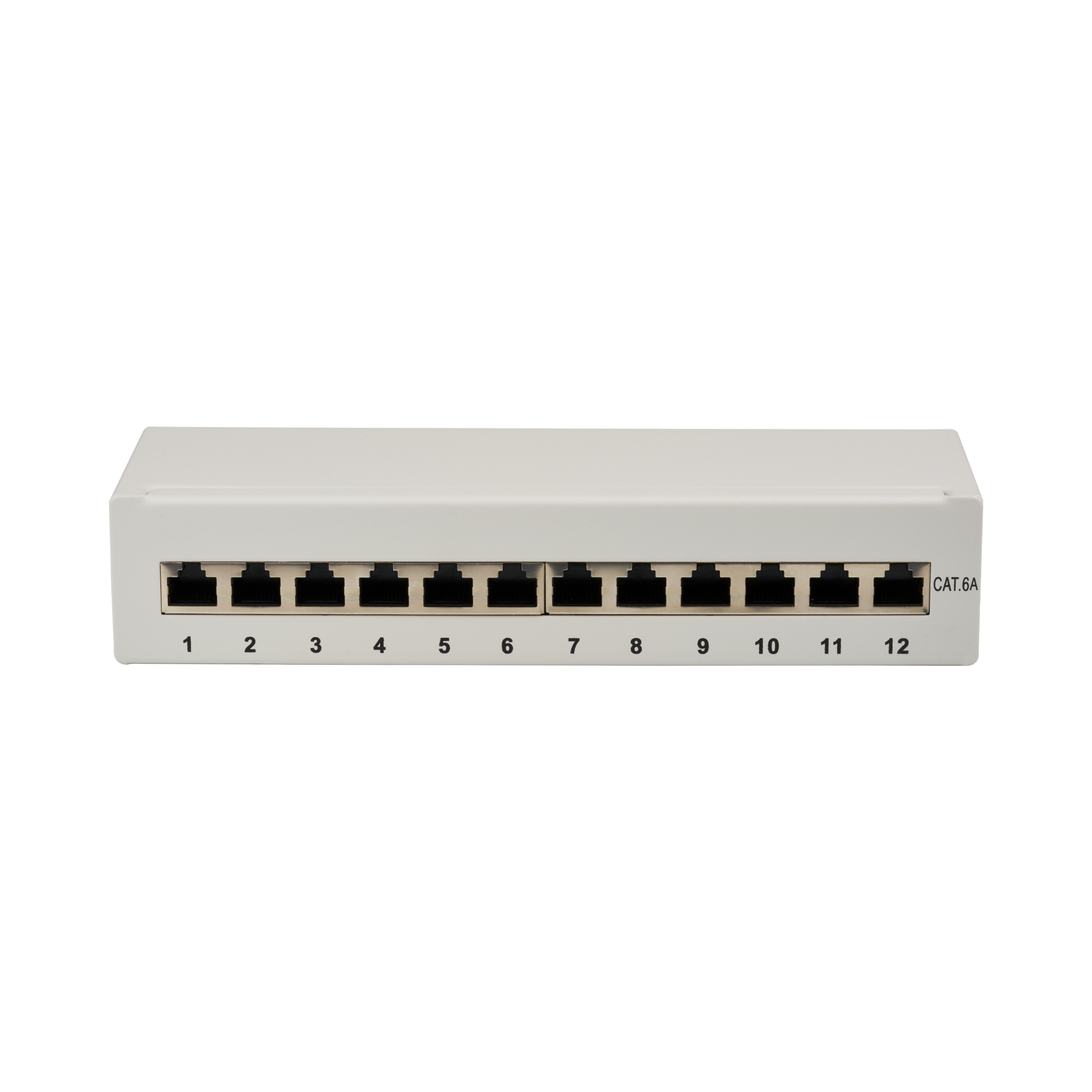 Mini-Patchpanel STP 12xRJ45 Cat.6A, 10“ 1HE, RAL7035 grau
