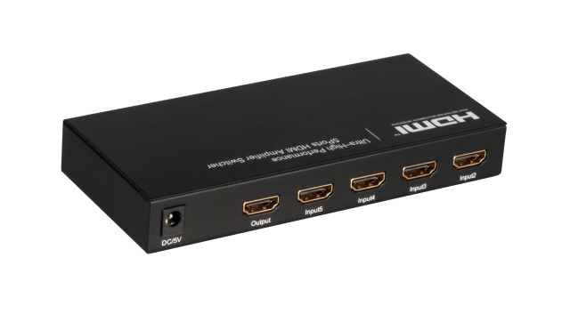 HDMI Switch 5-Port, incl. RC 3D/1080p, HDCP, incl. PS