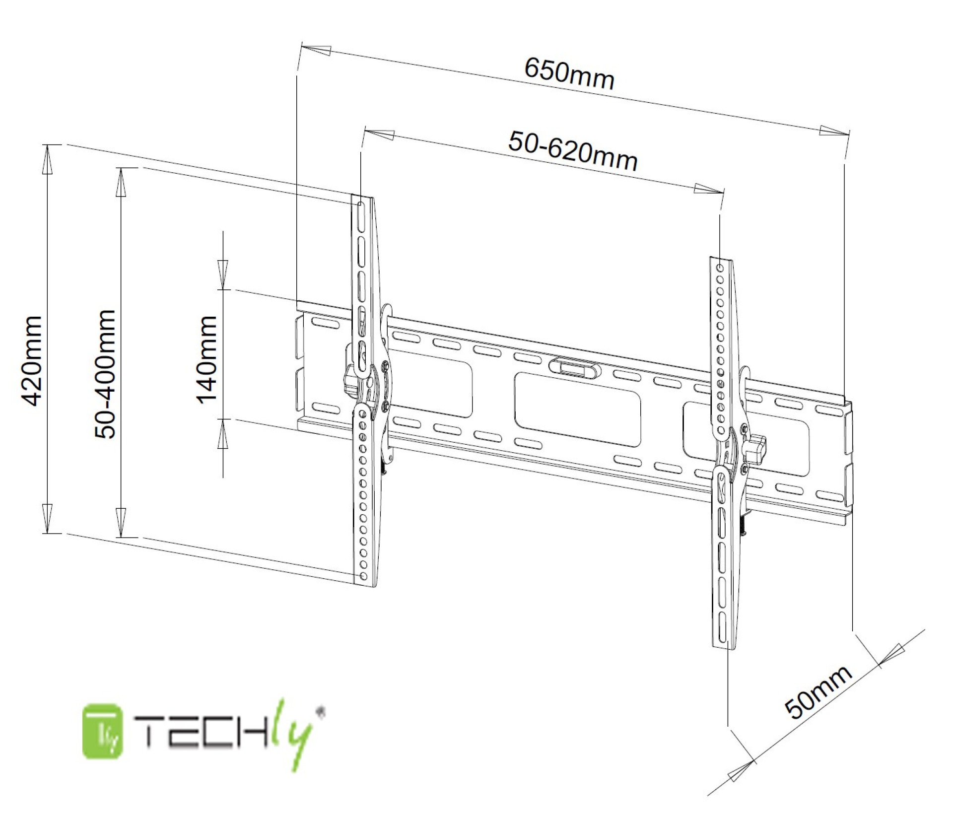 Wall support for LCD TV LED 40" - 65" with tilt black