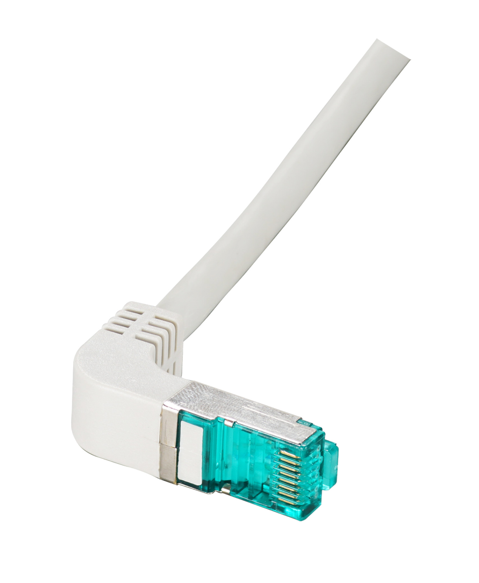 RJ45 Patchkabel S/FTP, Cat.6A, LSZH, einseitig 90° gewinkelt, 0,25m, grau