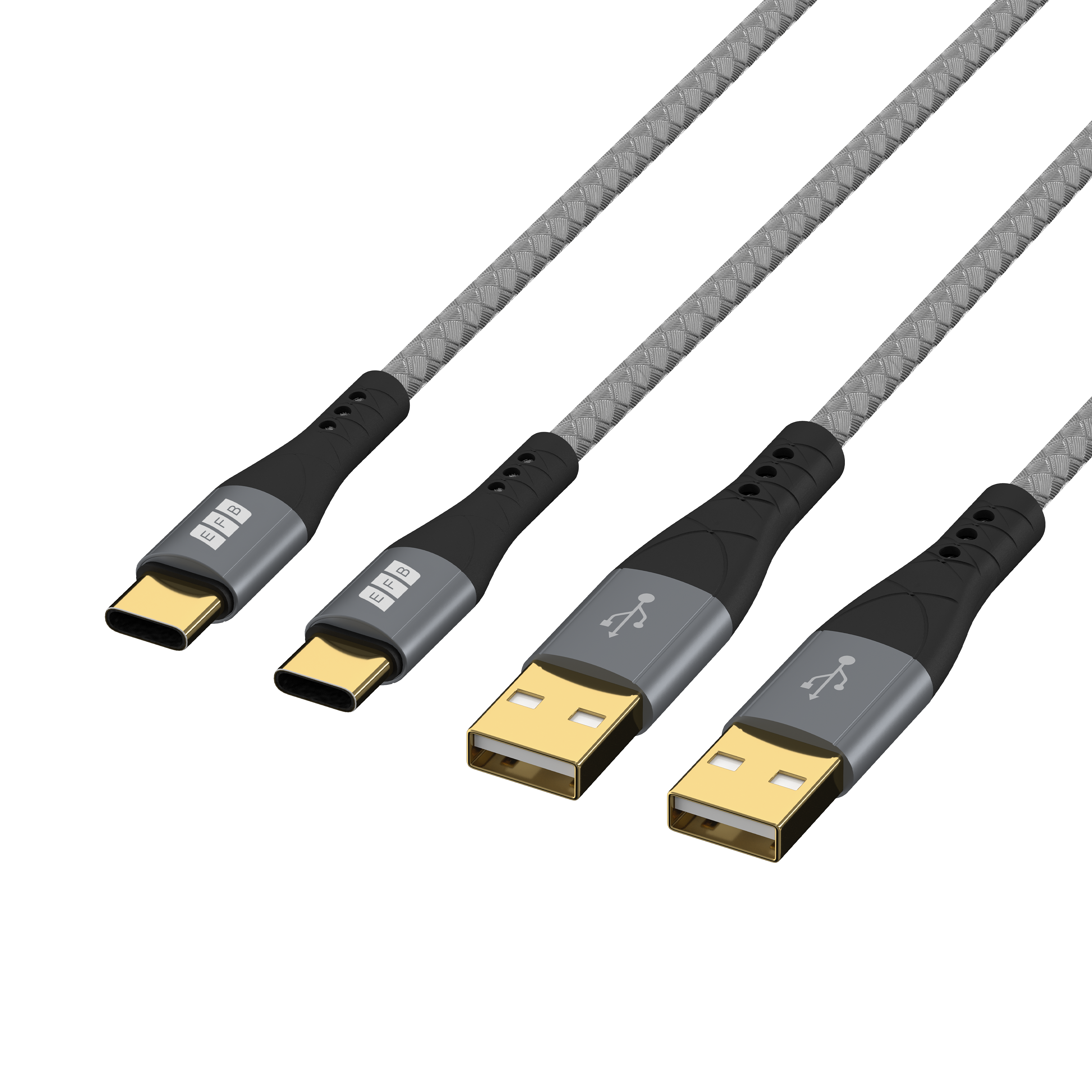 USB-A auf USB-C Kabelset 60W QC 3A 2x1m grau Goldkontakte Textilmantel