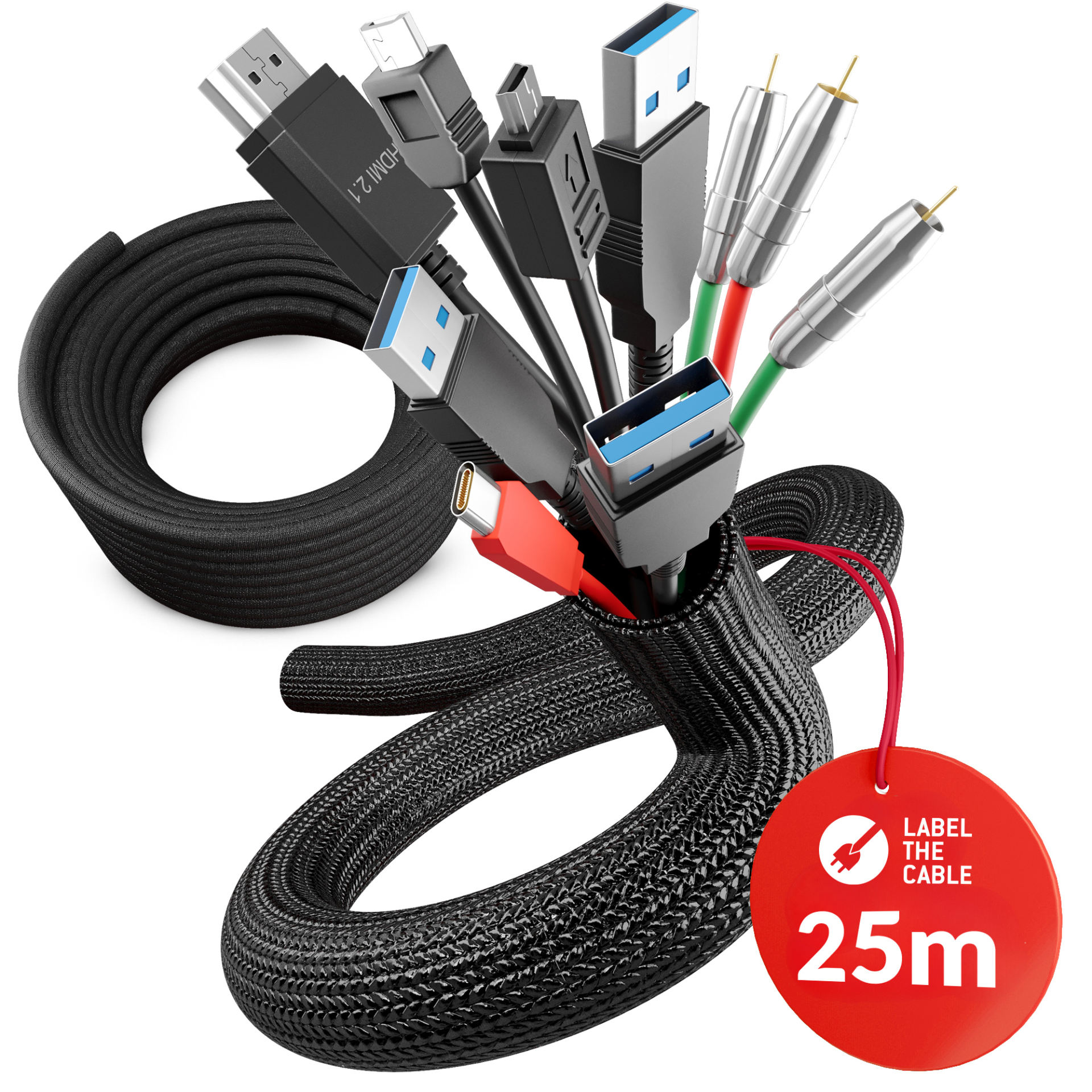 LTC CABLE TUBE Gewebekabelschlauch Durchmesser 2.5 - 4 cm 25m schwarz