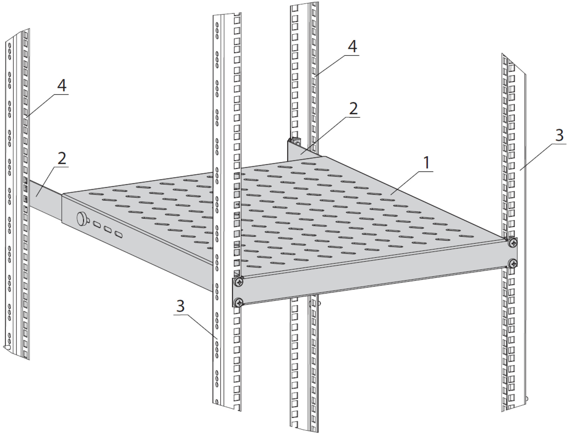 19" 1U Shelf, Fixed, MD 750..850 mm, Max. Load 120 kg, CD 1000, RAL7035