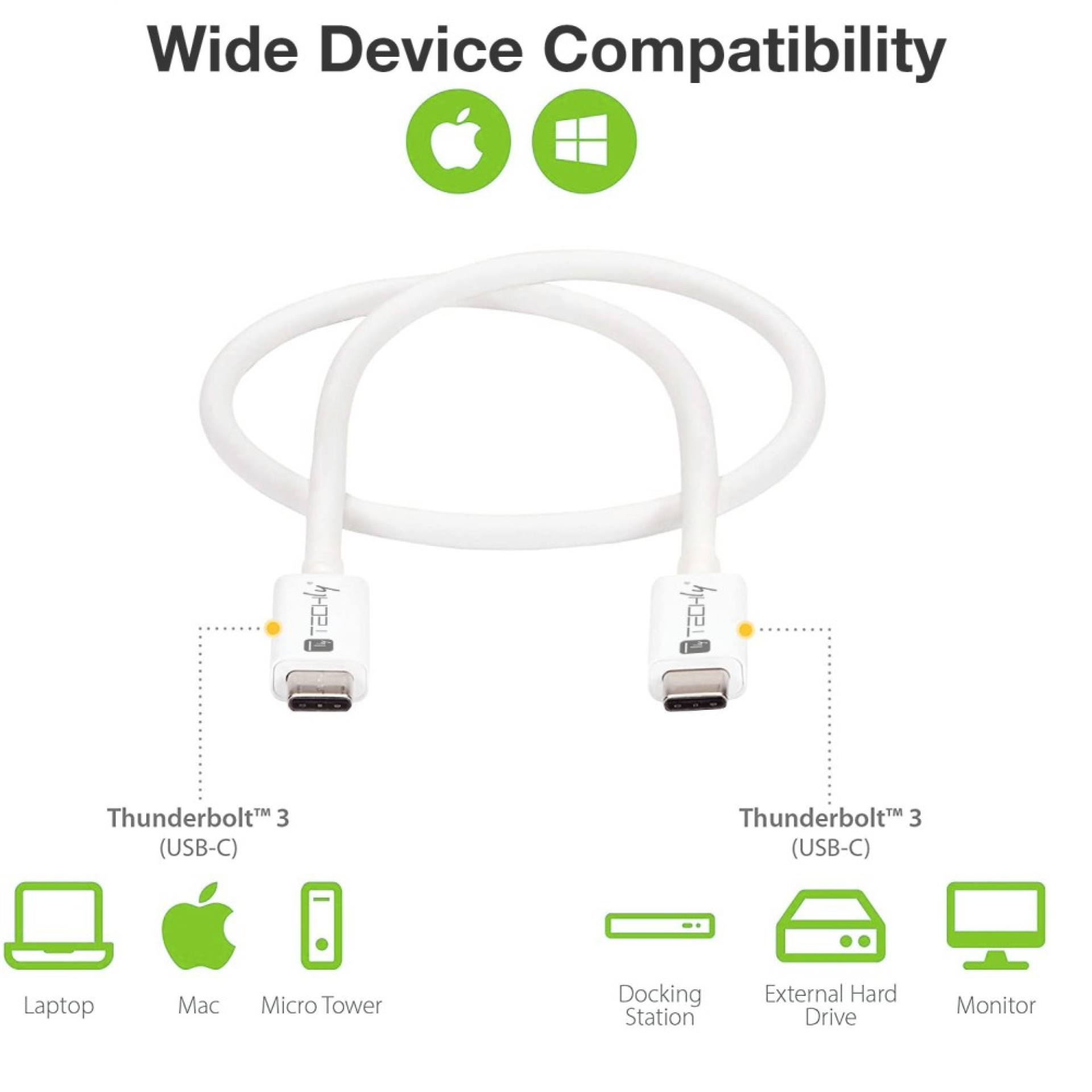 Techly USB4 Gen2 USB-C EPR Kabel 20G 240W zertifiziert 2m weiß