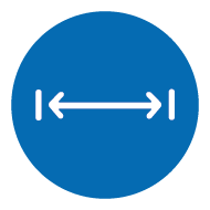 Blaues Icon mit Doppelpfeil, der lange Distanz symbolisiert Blaues Icon mit Doppelpfeil, der lange Distanz symbolisiert