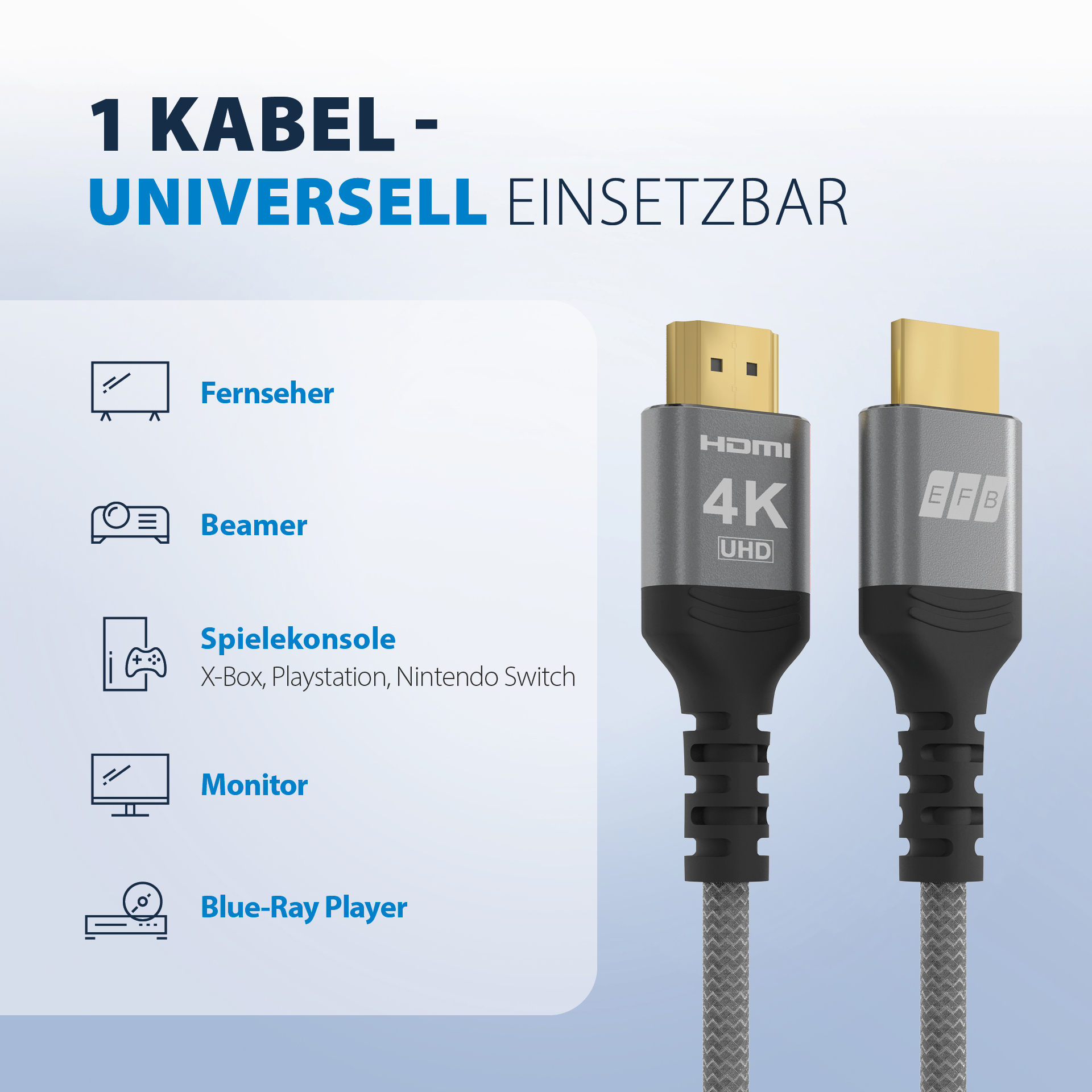 HDMI Kabel High-Speed m. Ethernet 4K60Hz 18 Gbit/s 10m grau komp. mit HDMI 2.0