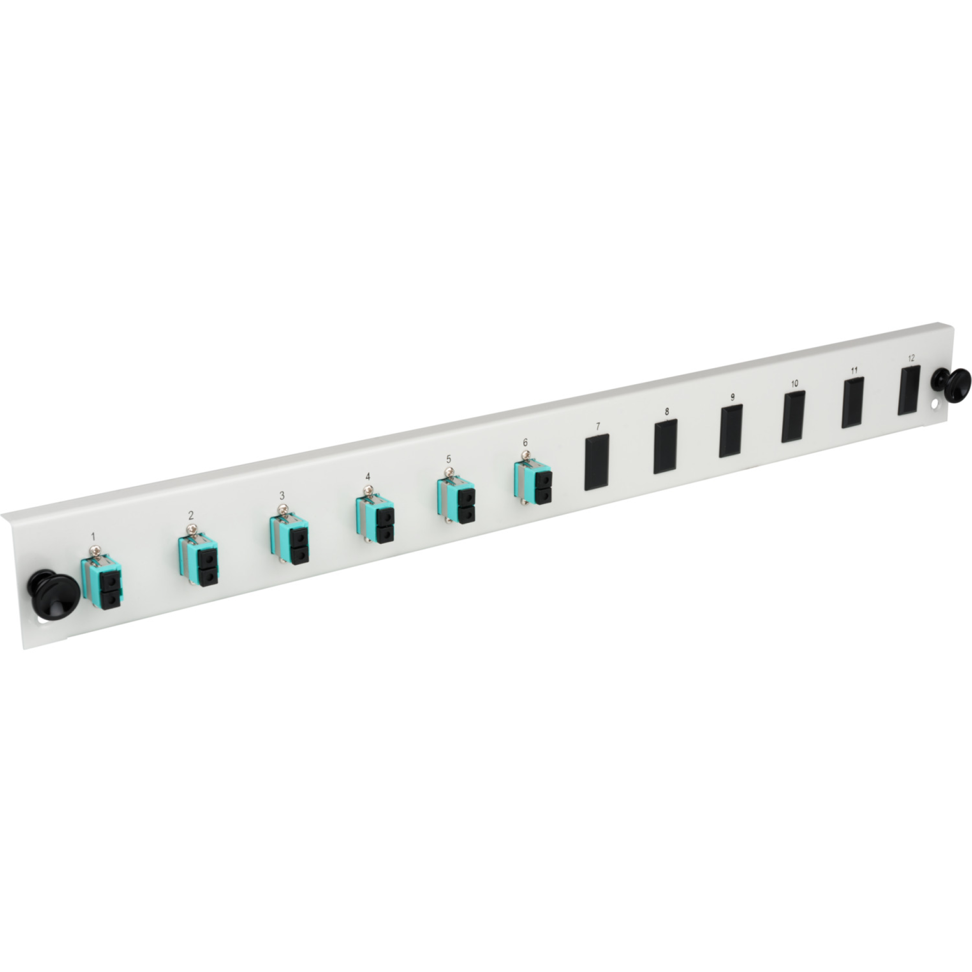 Bestückte 12 Port Frontblende mit 6 x LC Duplex Kupplung OM4 vertikal, grau