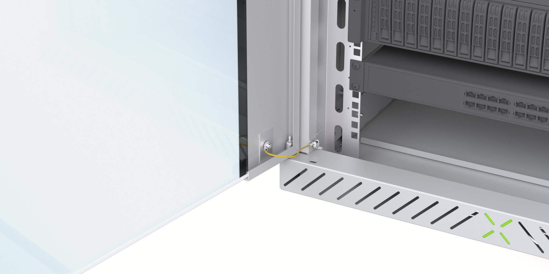Detailaufnahme: Erdungskabel am X-Rack Detailaufnahme: Erdungskabel am X-Rack