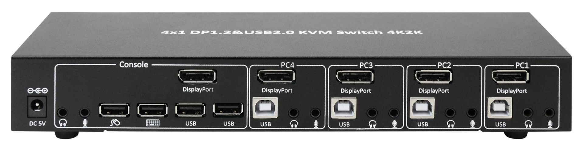 KVM-Switch DisplayPort 1.2, 4-Port, mit Hub und Audio