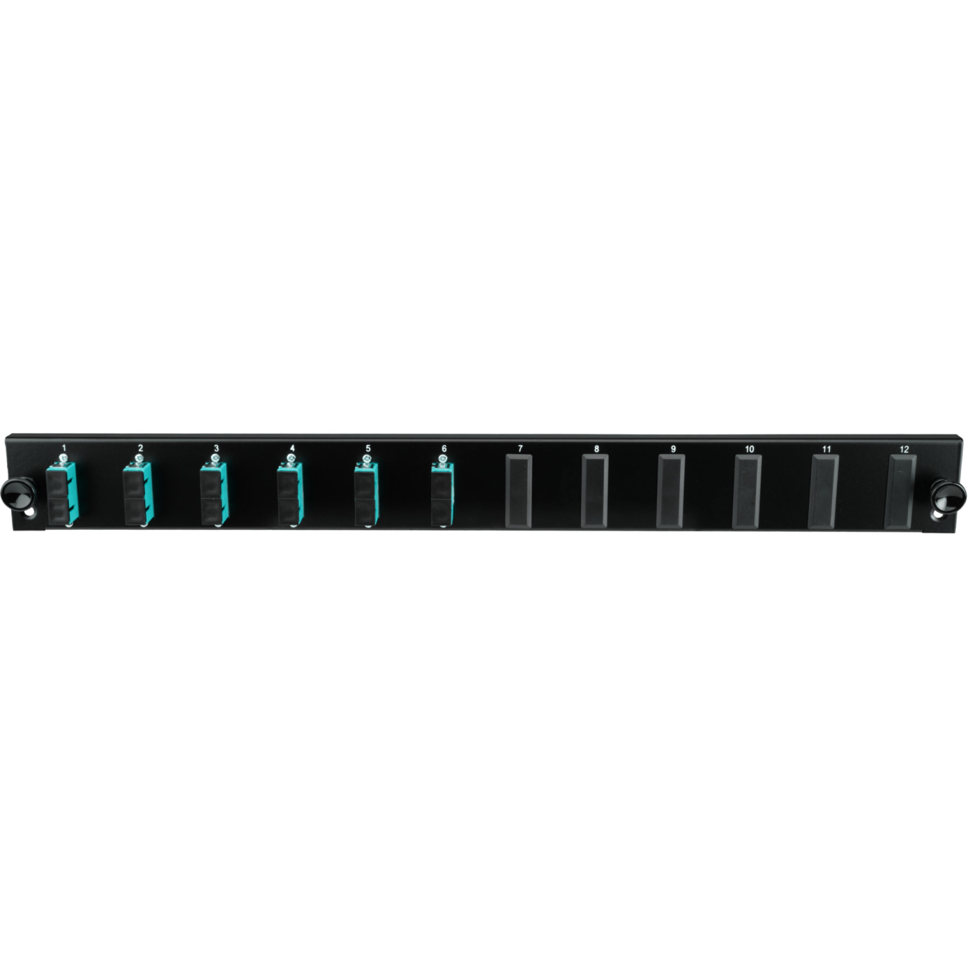 Bestückte 12 Port Frontblende mit 6 x SC Duplex Kupplung OM4 vertikal, schwarz