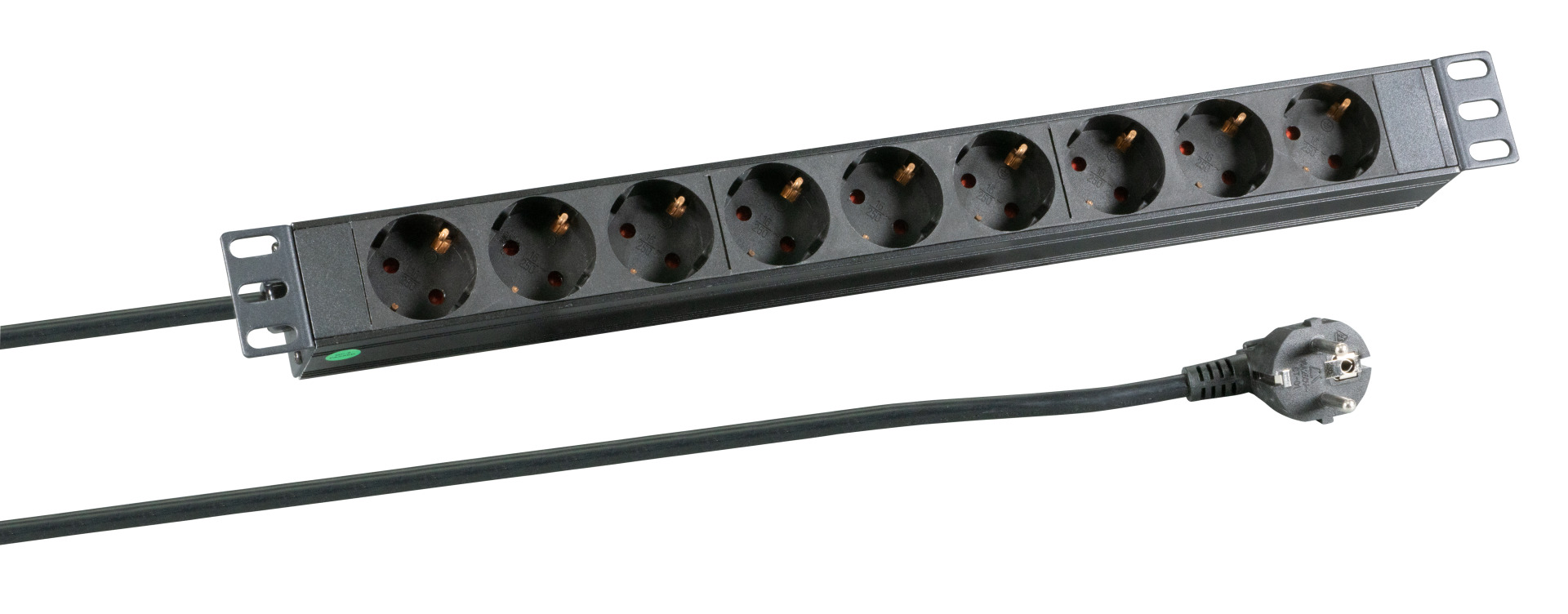 19“ 1U Socket Strip 9 x CEE 7/3 without Switch, in Plastic Profile, Black