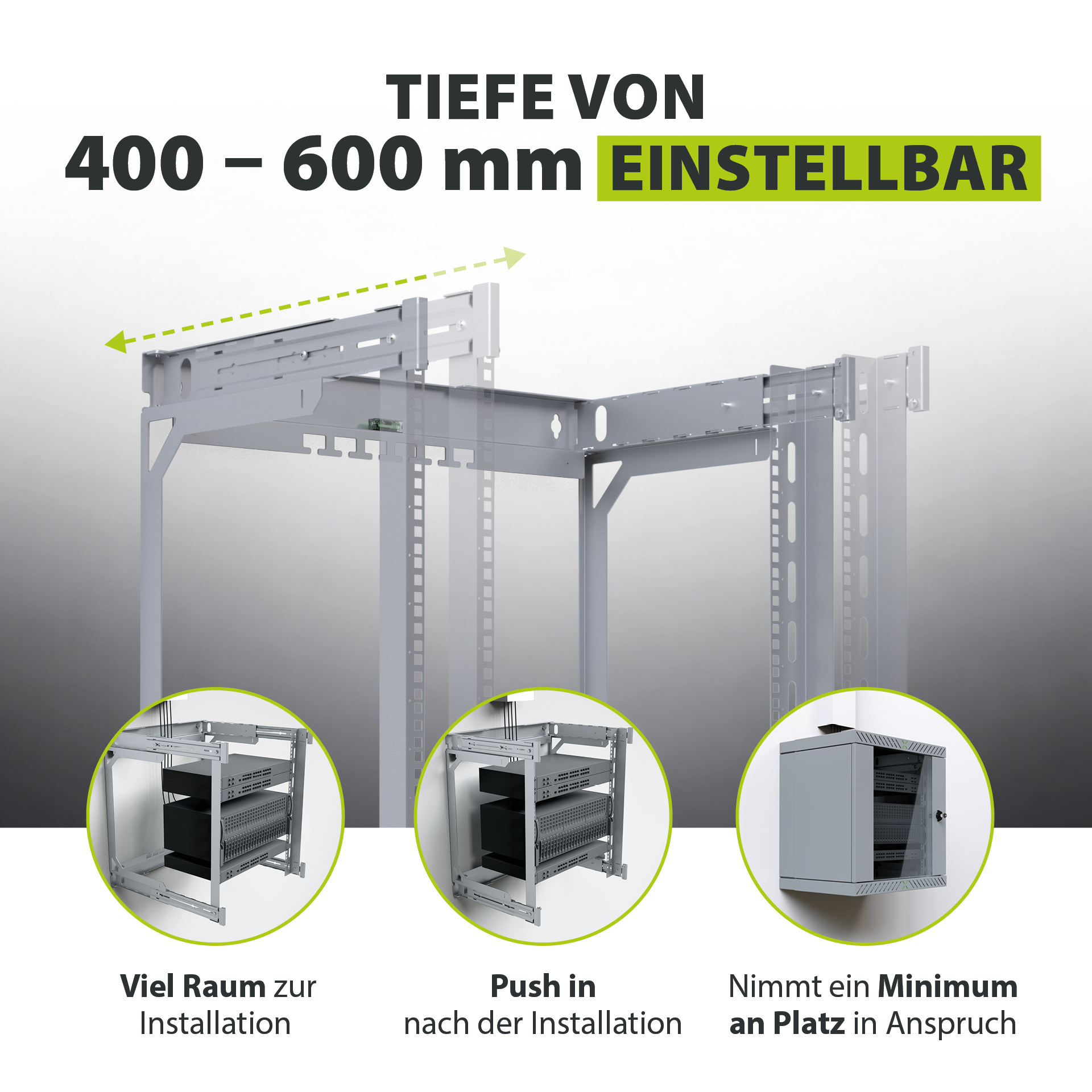 Wandgehäuse X-Rack mit Glastür 400-600mm 15HE schwarz RAL9005
