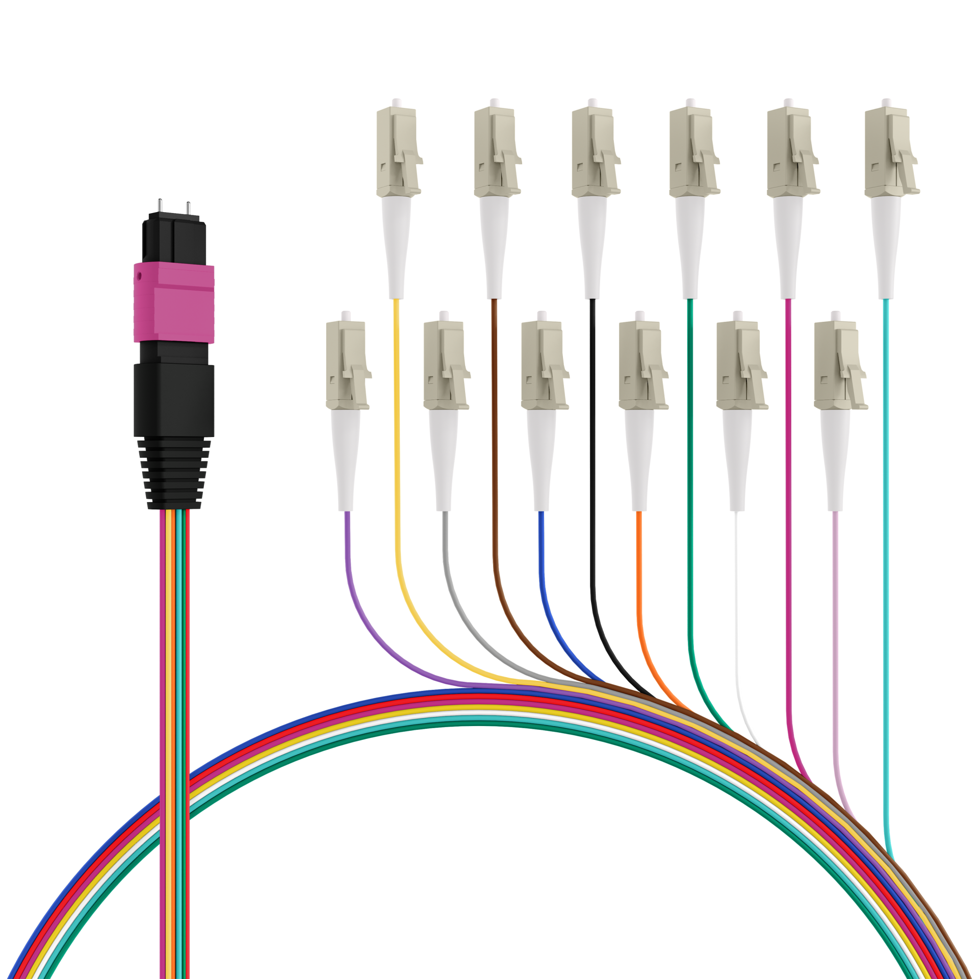 MPO-PLUS®(M)-LC Fanoutkabel OM4 12 Fasern,Typ B LSZH erika-violett 1m