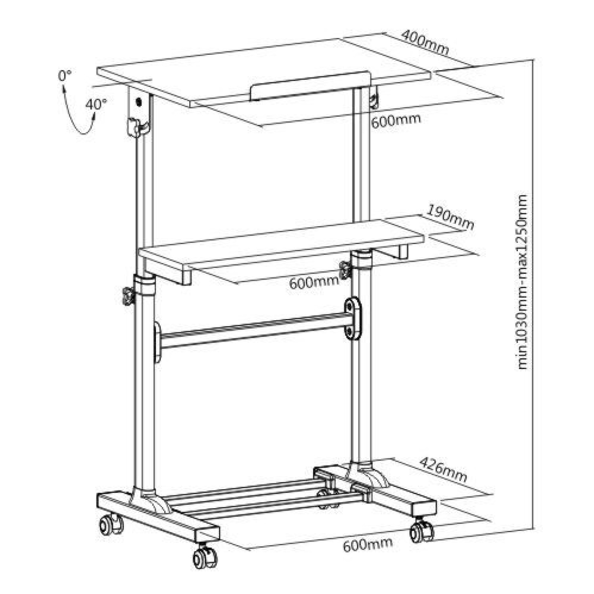 Universal Trolley für Notebook, 103-125 cm, schwarz