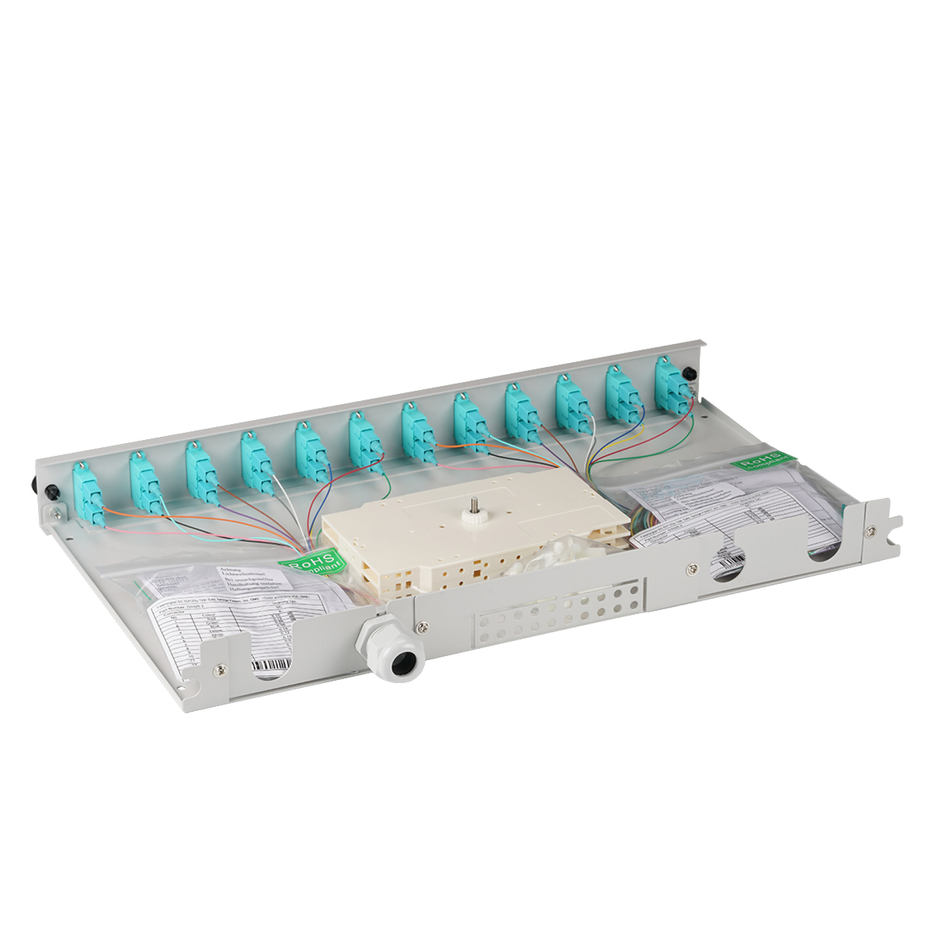 Spleißbox SC 50/125µ OM3 ausziehbar, 12 Pigtails / 6 Kupplungen