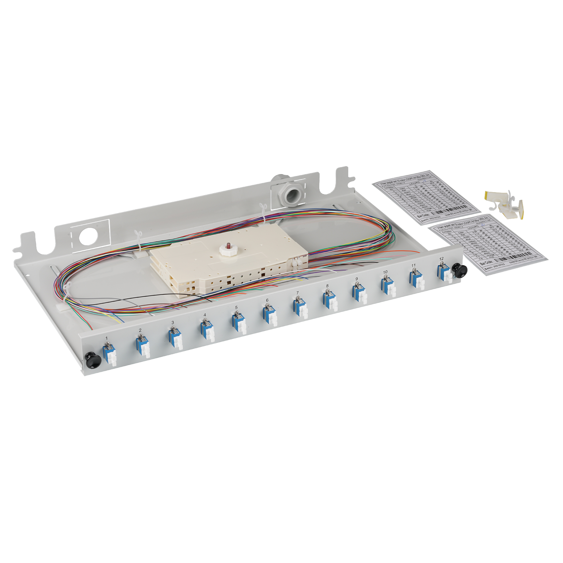 Splice box LC-APC  9/125µ OS2 extendable, 12 pigtails stripped/ 6 adapters