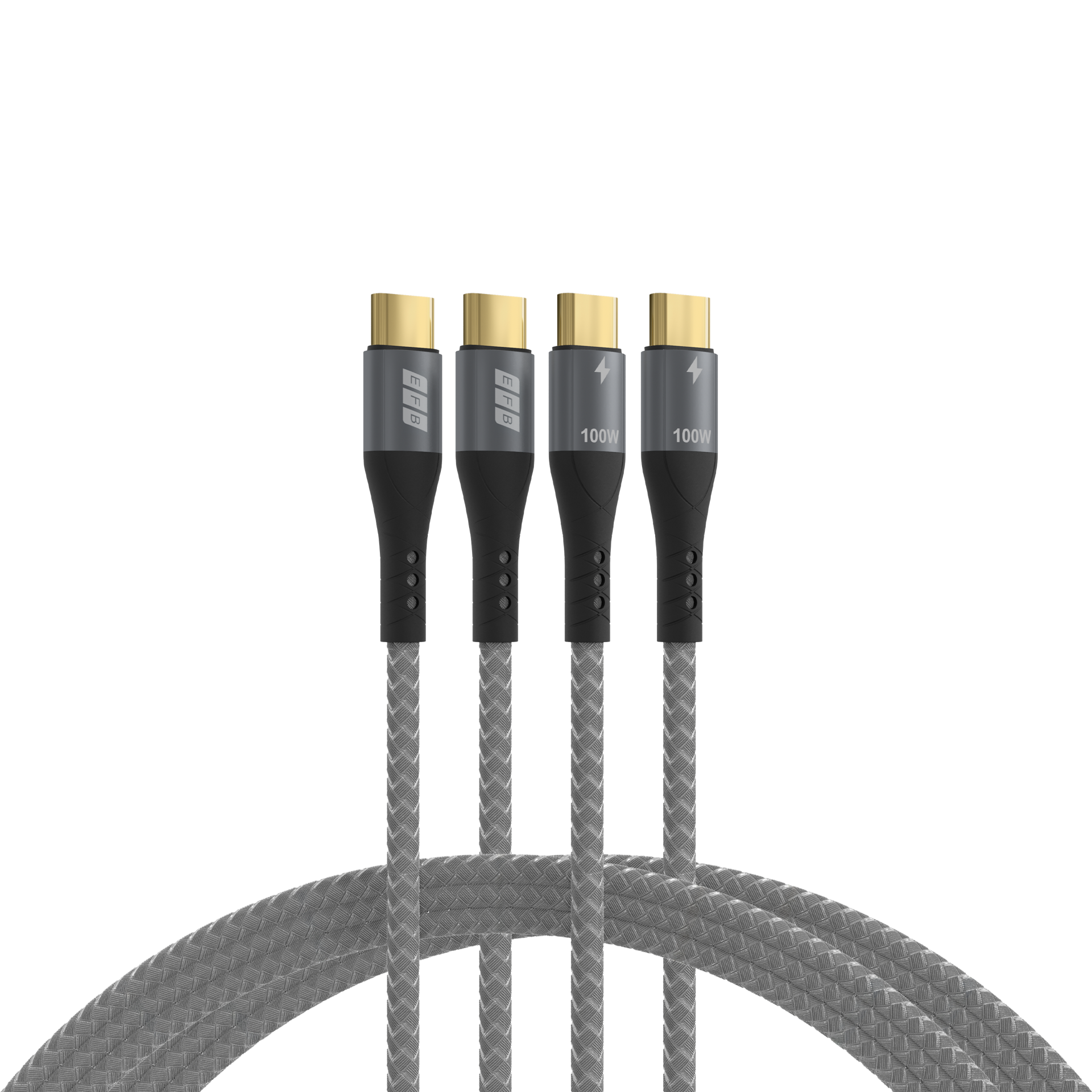 USB-C Kabelset 100W PD 3.0 5A E-Marker Chip 2x2m grau Goldkontakte Textilmantel