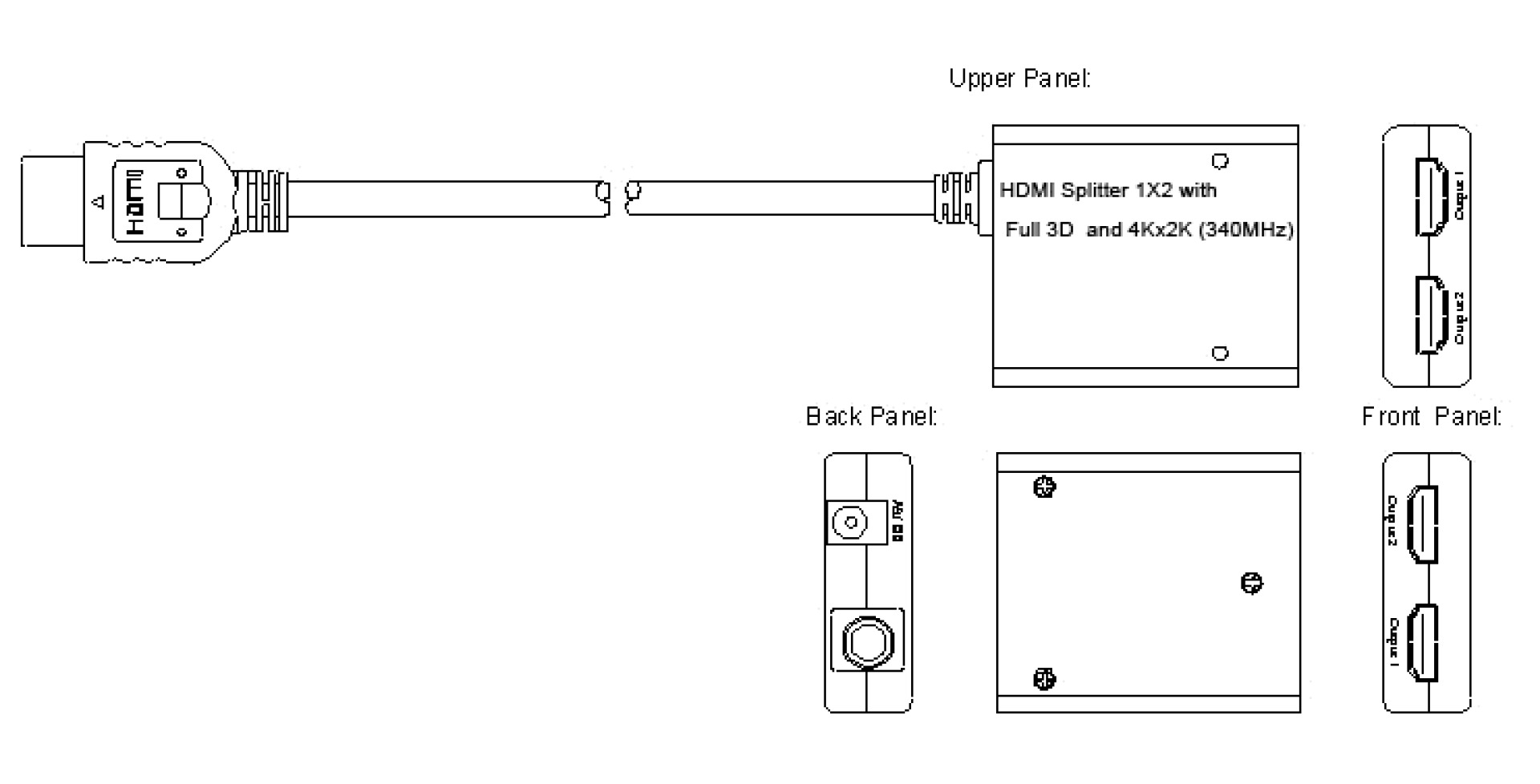 HDMI Kabel-Splitter 2-Port,unterstützt 4Kx2K, HDCP