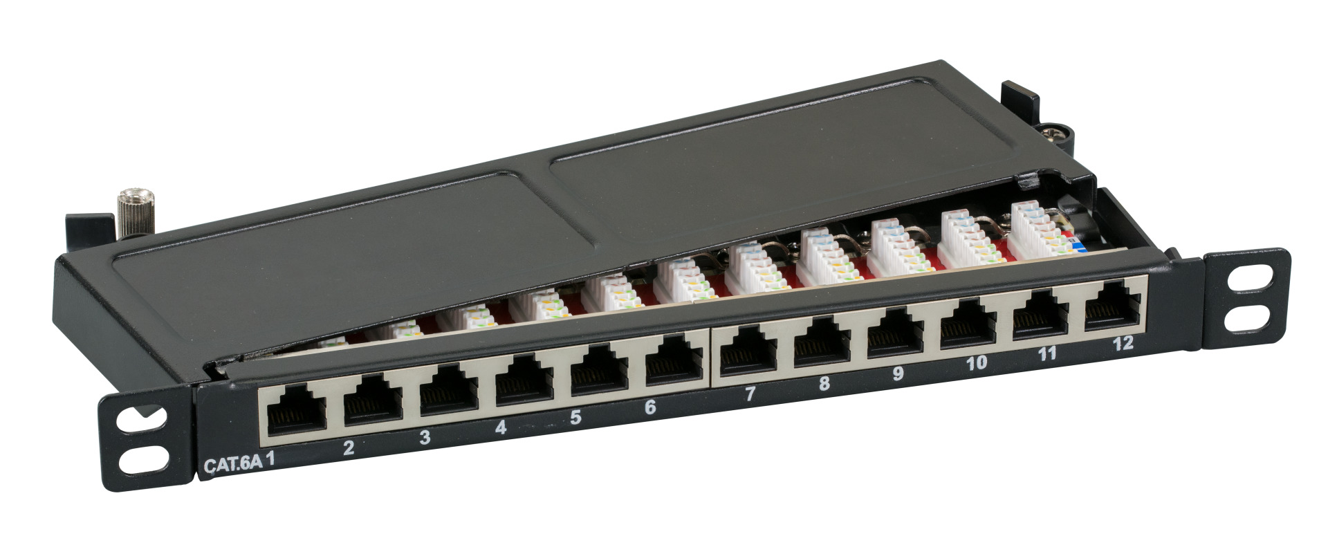 Mini-Patchpanel STP 12xRJ45 Cat.6A, 10“ 0,5HE, RAL7035 grau