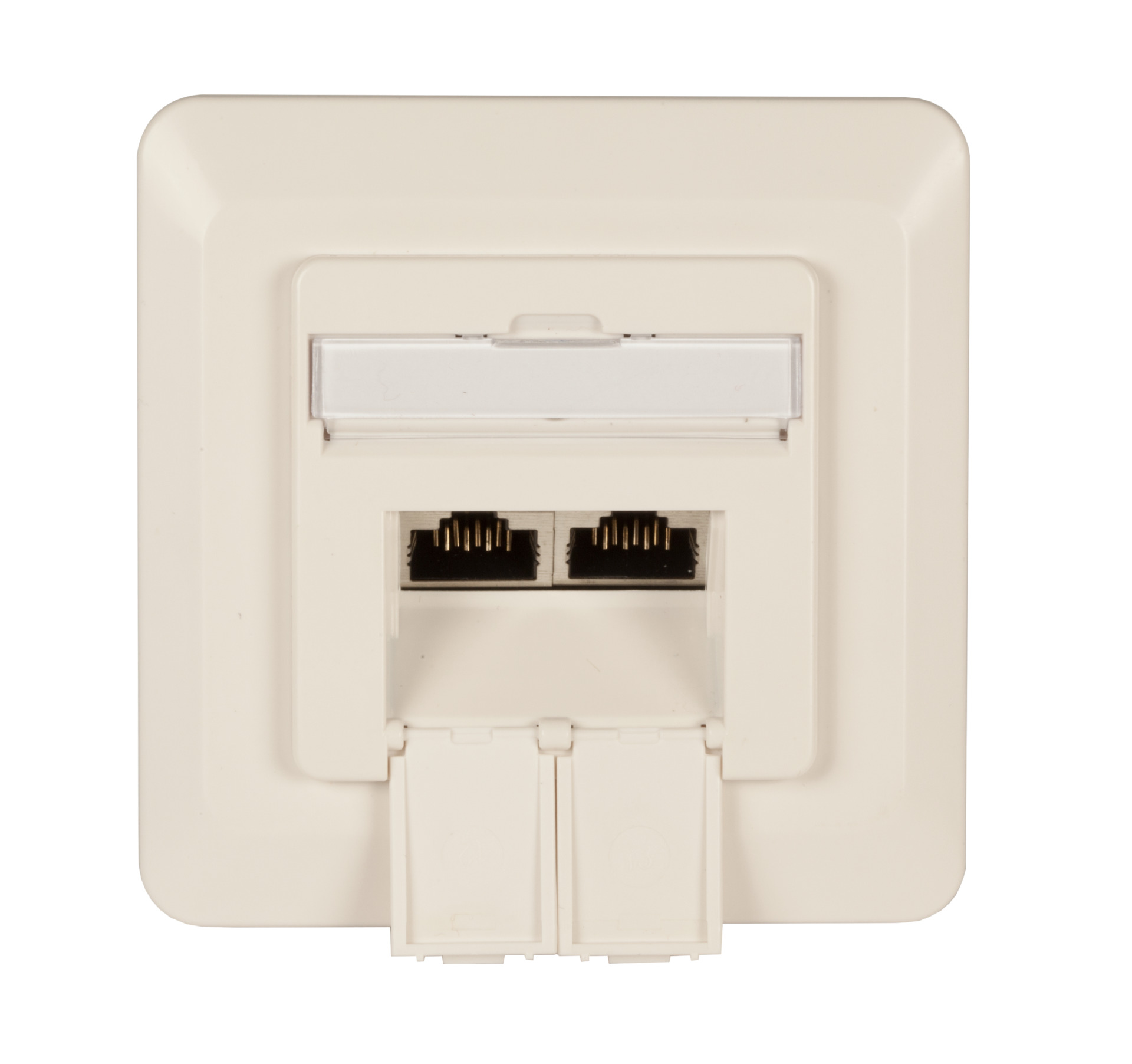 Data outlet Cat.6A 500MHz up/down, Flush, 2xRJ45, RAL9010