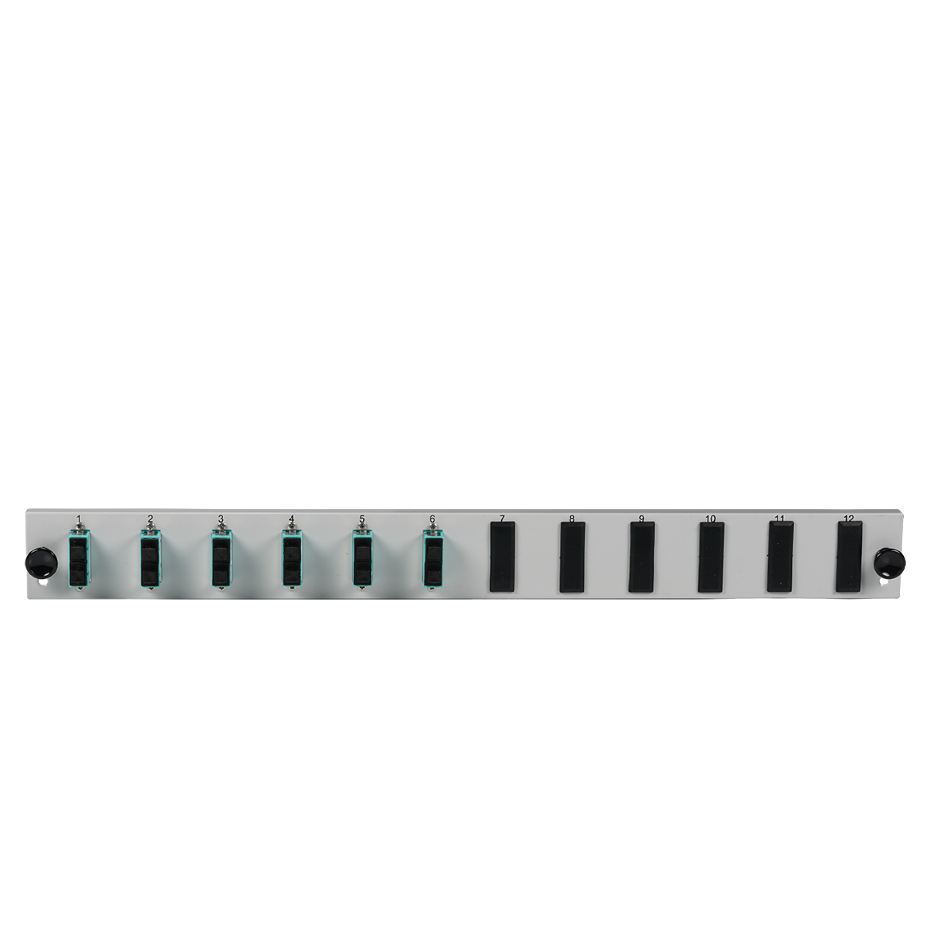 Bestückte 12 Port Frontblende mit 6 x SC Duplex Kupplung OM3 vertikal, schwarz