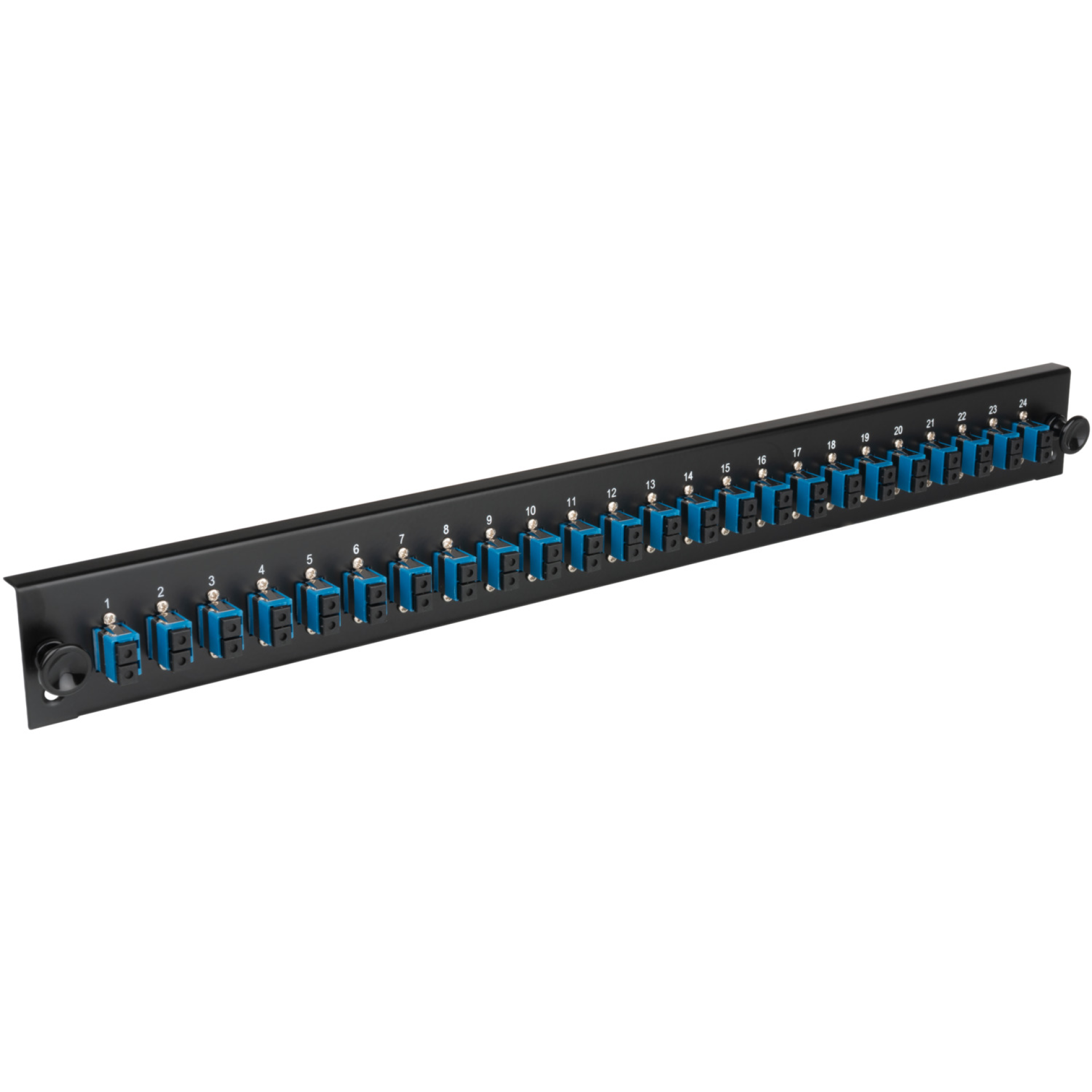 Bestückte 12 Port Frontblende mit 6 x SC Duplex Kupplung OM3 vertikal, schwarz