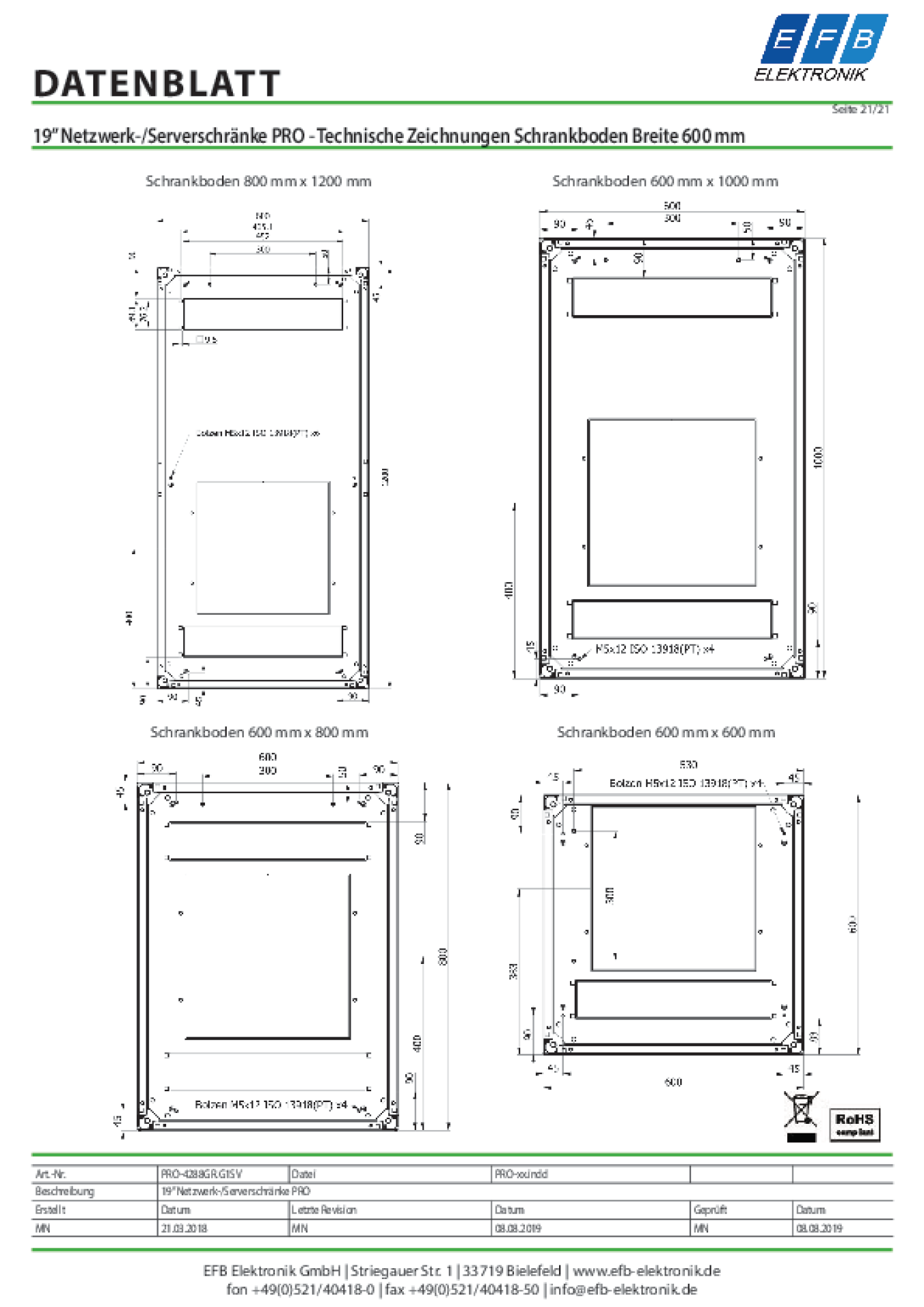 19" Netzwerkschrank PRO 47HE, 800x800 mm, RAL9005