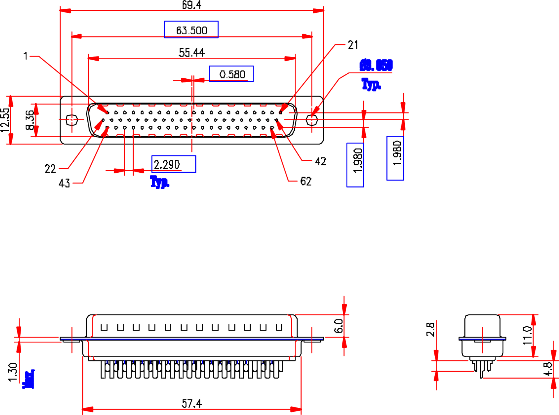 E-HDS 62 LL/Z Lötstecker 