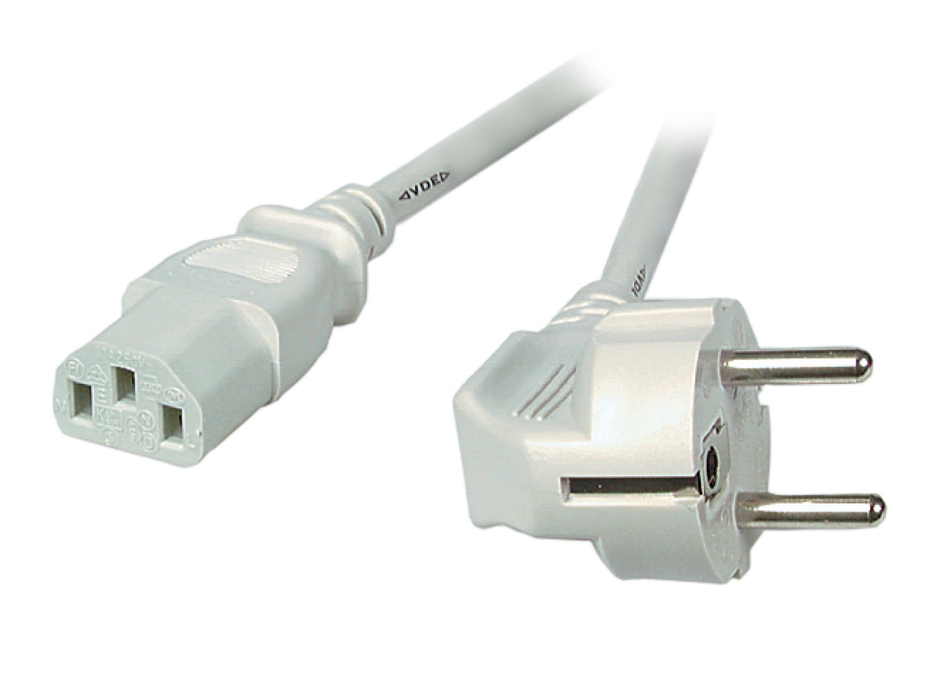 Power Cable CEE7/7 90° - C13 180°, Grey, 5 m, 3 x 1.00 mm²