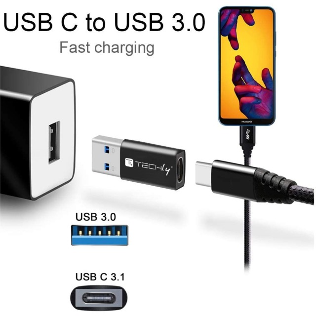 Adapter USB-A M to USB-C F, USB 3.0, Black