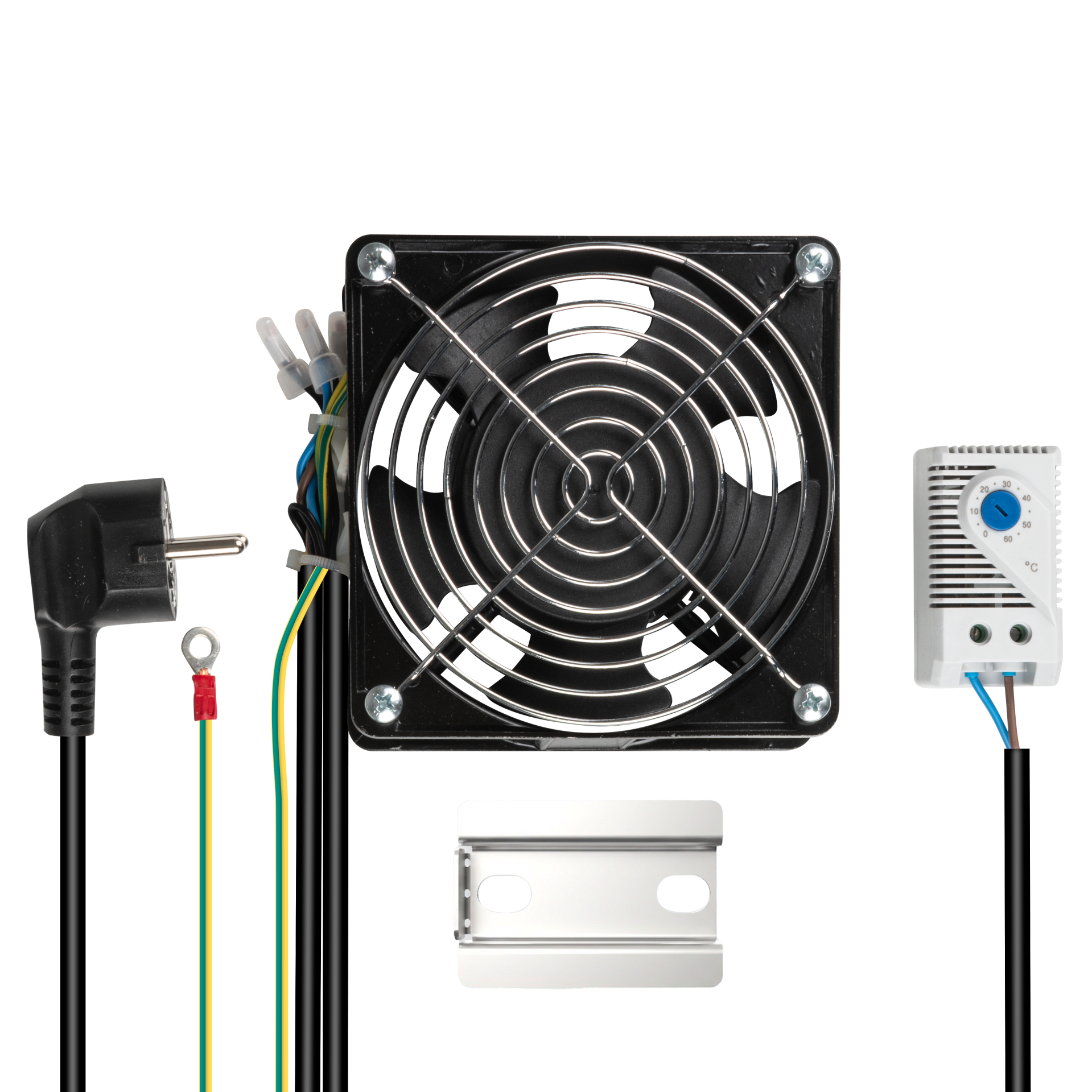Built-in fan set for wall housings, com. incl. thermostat and connection cables