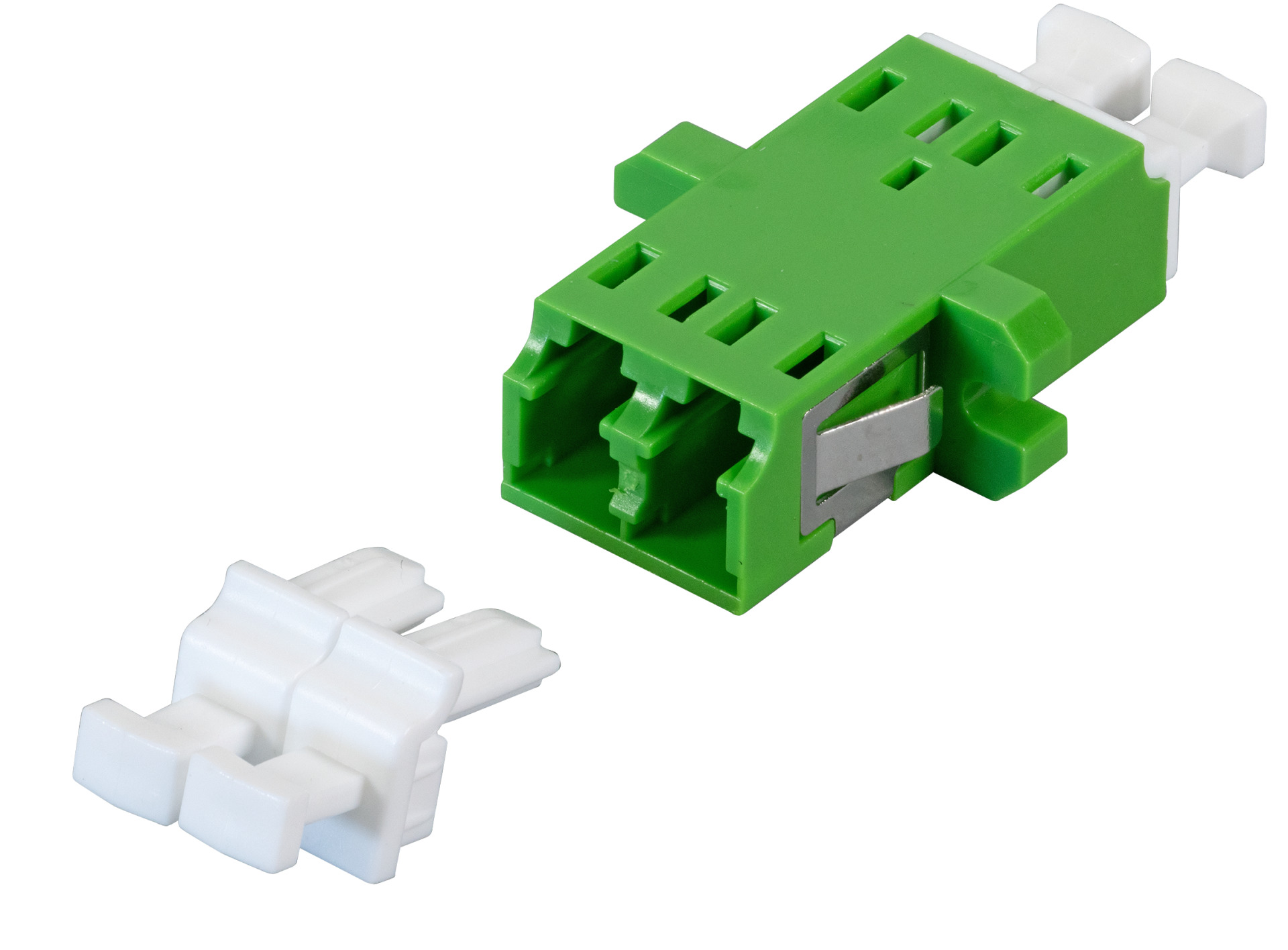 Adapter LC/APC Duplex SM one piece, Shutter, green, ceramic sleeve, SC Simplex