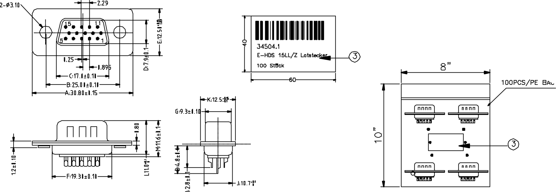 E-HDS 15 LL/Z Lötstecker 