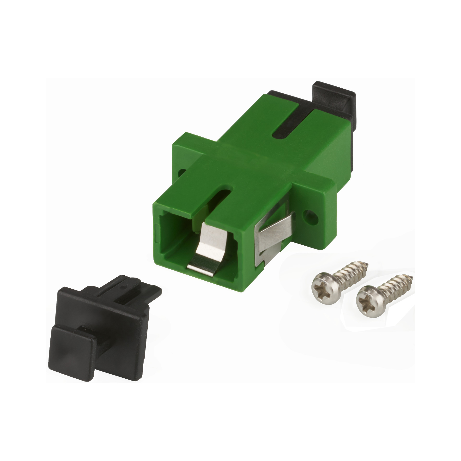 Adapter SC/APC Simplex SM one piece, Shutter, green, ceramic sleeve