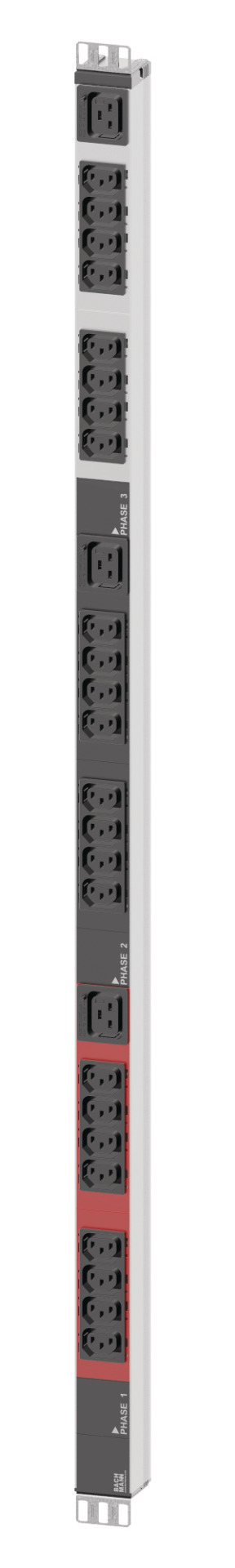 Socket Strip Vertical, 24 x C13 + 3 x C19, 3-Phase, Plug CEE 16 A red