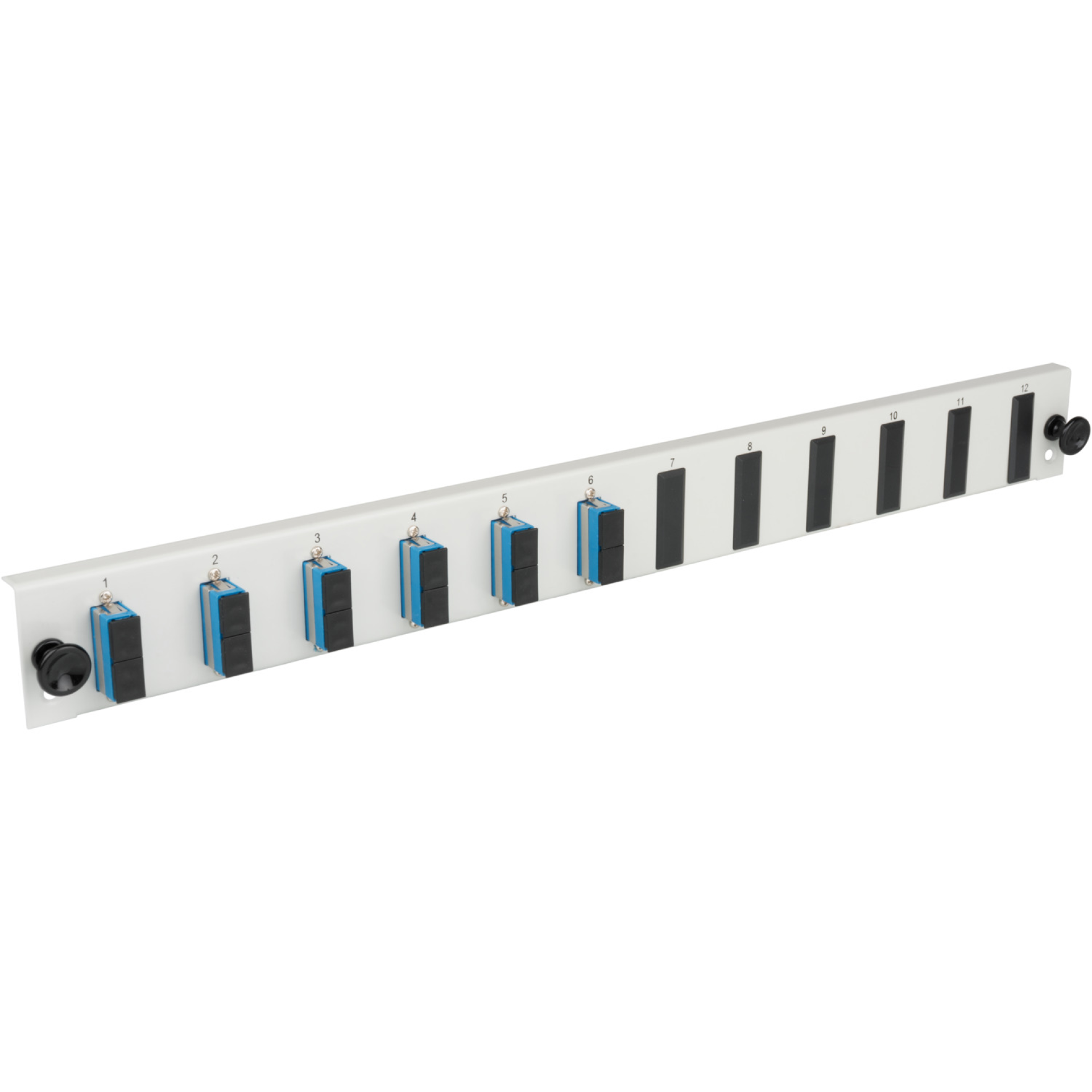 Bestückte 12 Port Frontblende mit 6 x LC Duplex Kupplung OM3 vertikal, grau