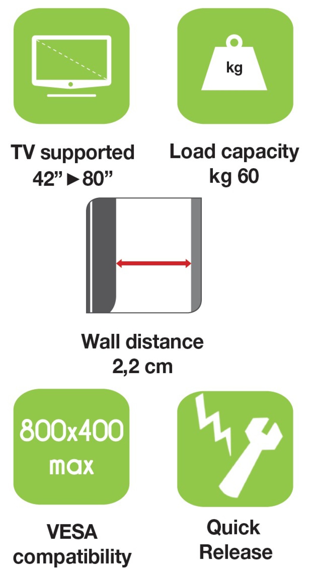 Wandhalterung für LCD TV LED 42" - 80" Slim fixed H400mm