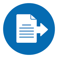 Icon für schnellere Auftragsabwicklung mit Dokument und Pfeil auf blauem Hintergrund 