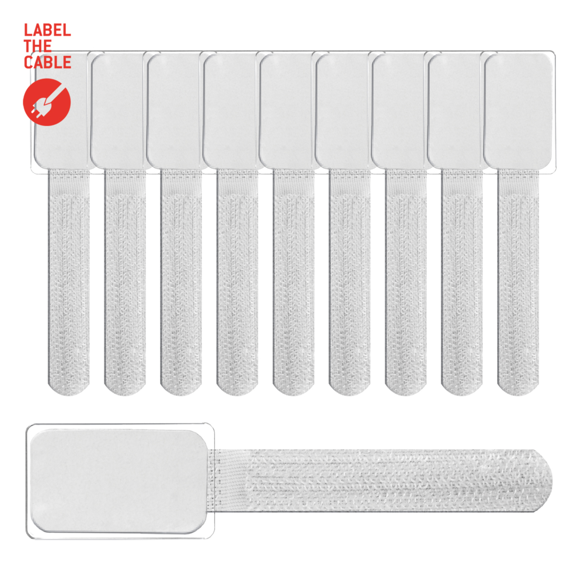 LTC MINI TAGS small hook and loop straps with tags set of 10 pcs white