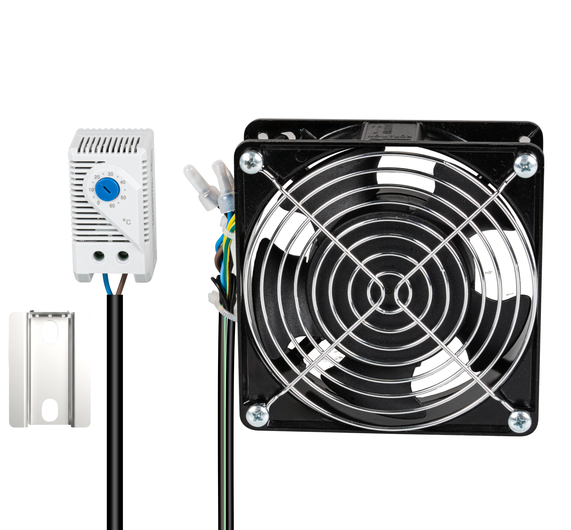 Built-in fan set for wall housings, com. incl. thermostat and connection cables