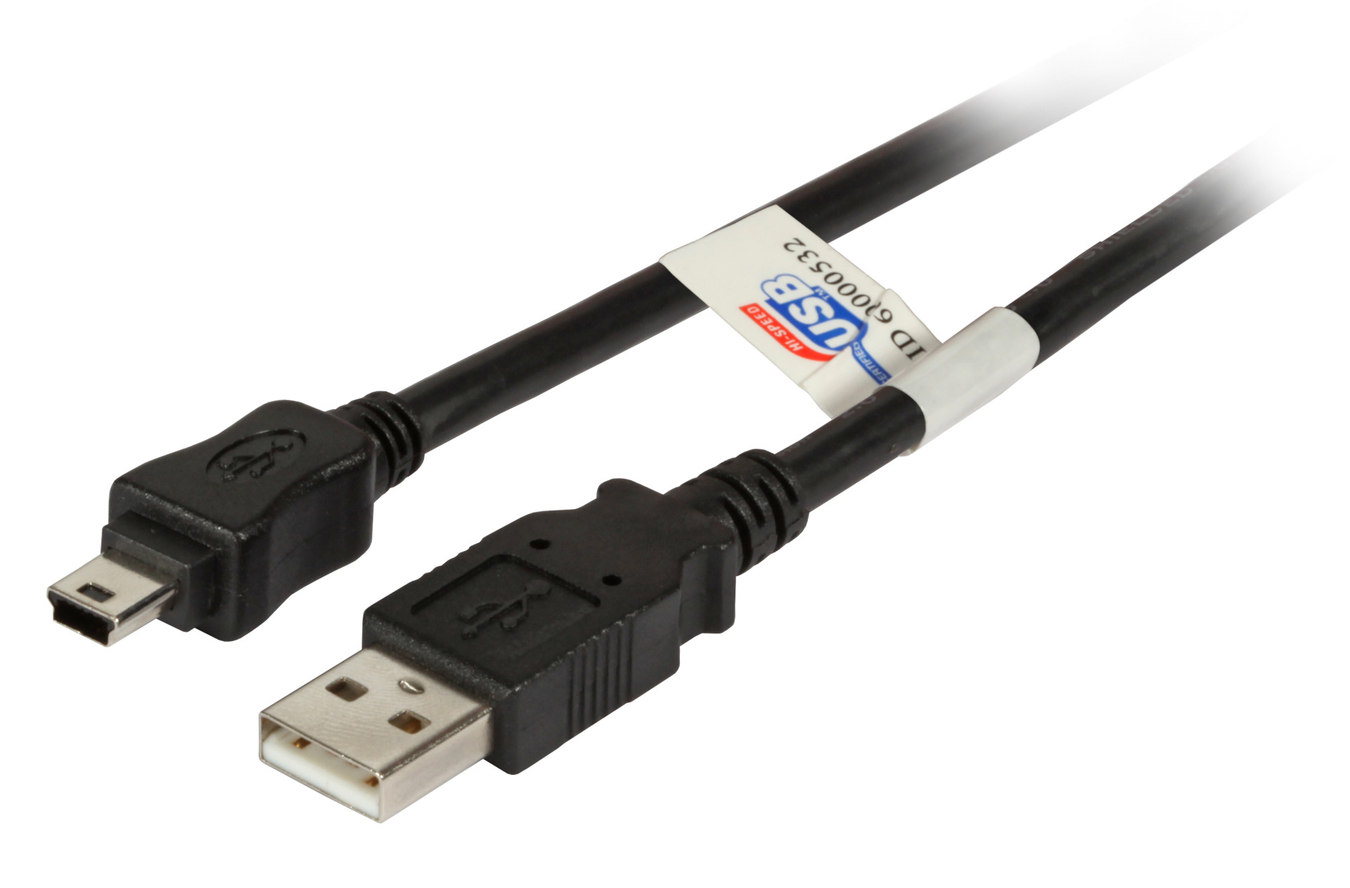 USB2.0 Anschlusskabel A-Mini B (5polig), St.-St., 5,0m, schwarz, Premium