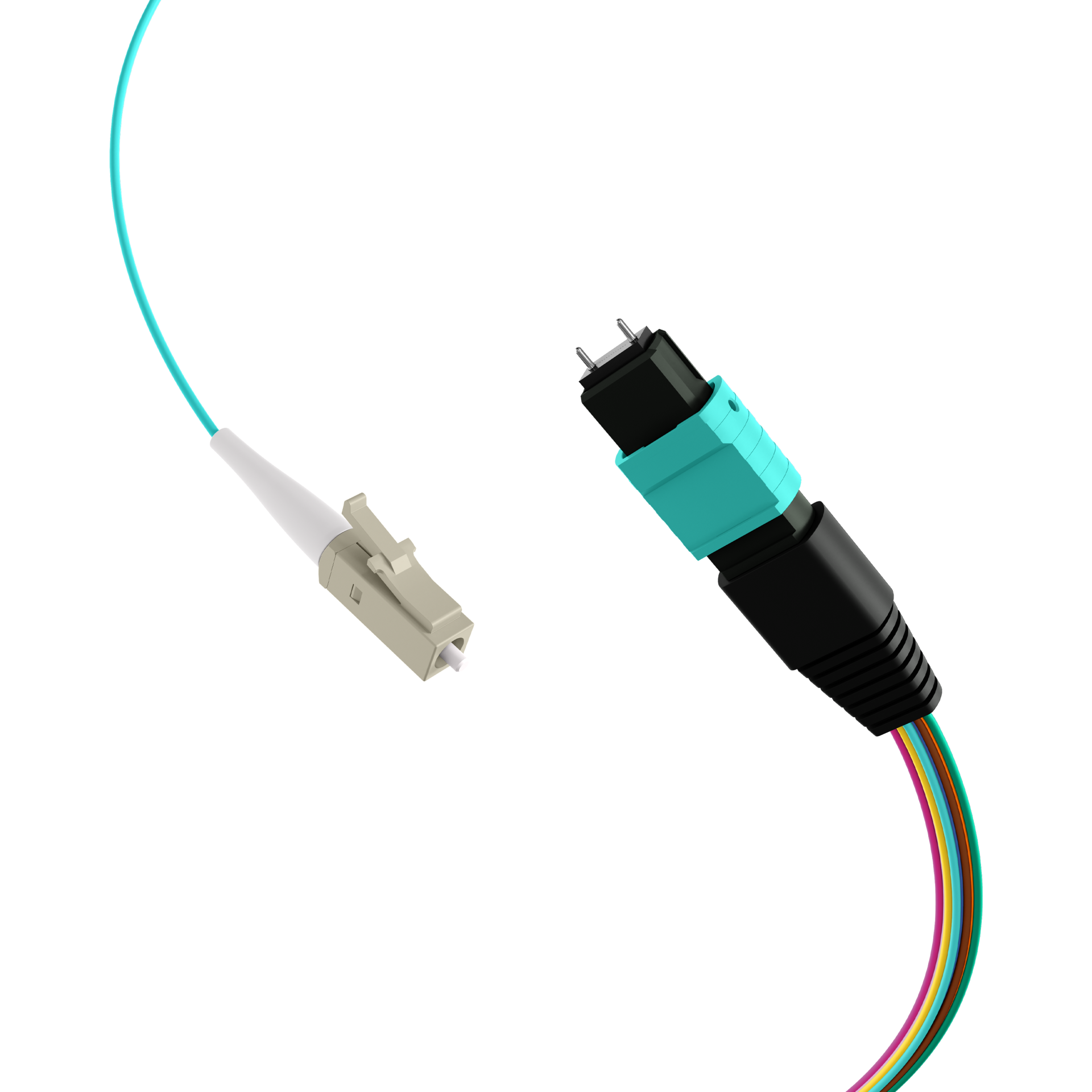 MTP®(M)-LC Fanoutkabel OM3 12 Fasern Typ B LSZH aqua 1m
